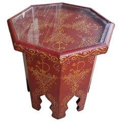 Small Hexagonal Moroccan Hand-Painted Side Table, Red
