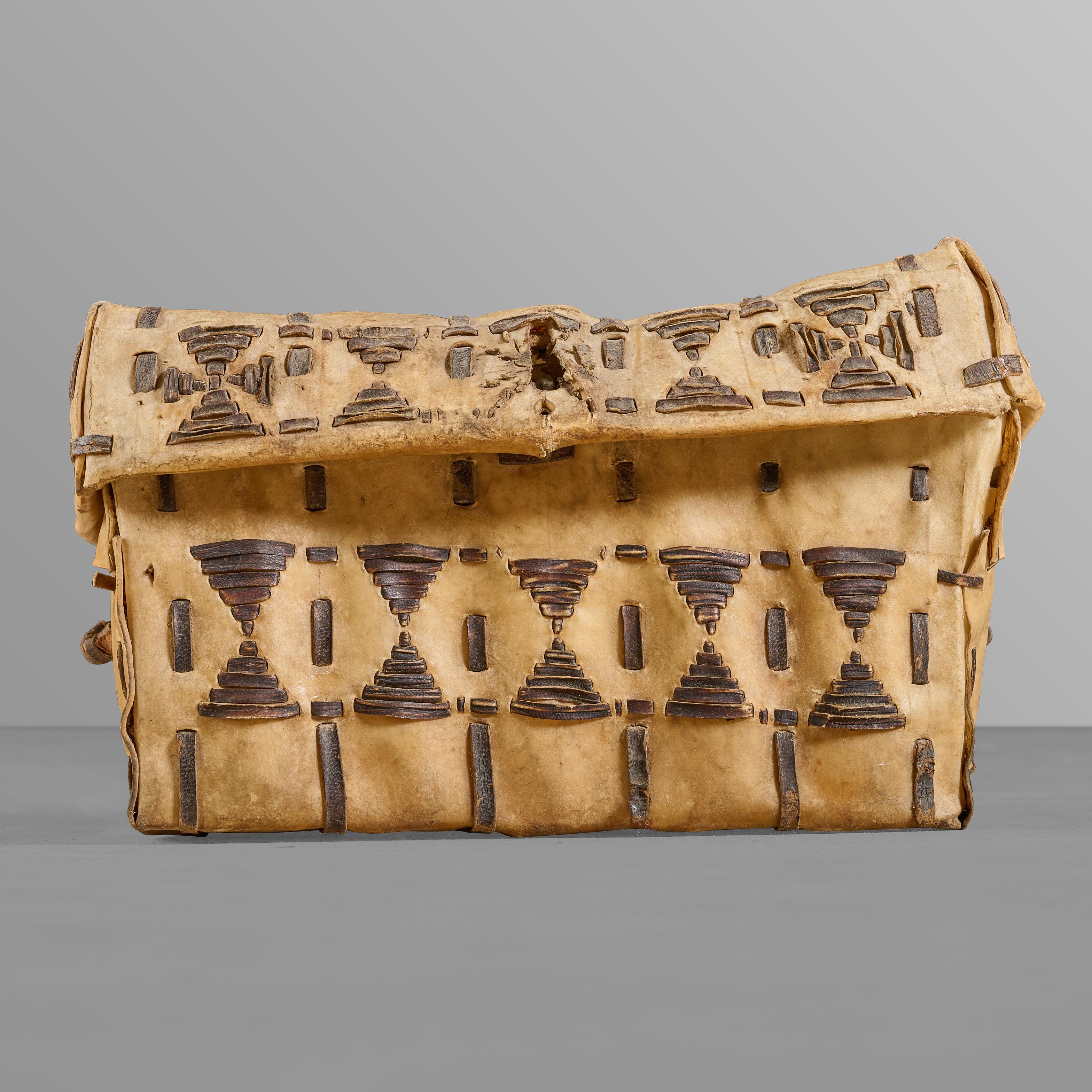 Argentine Small Hide Trunk with Decorative Stitching For Sale