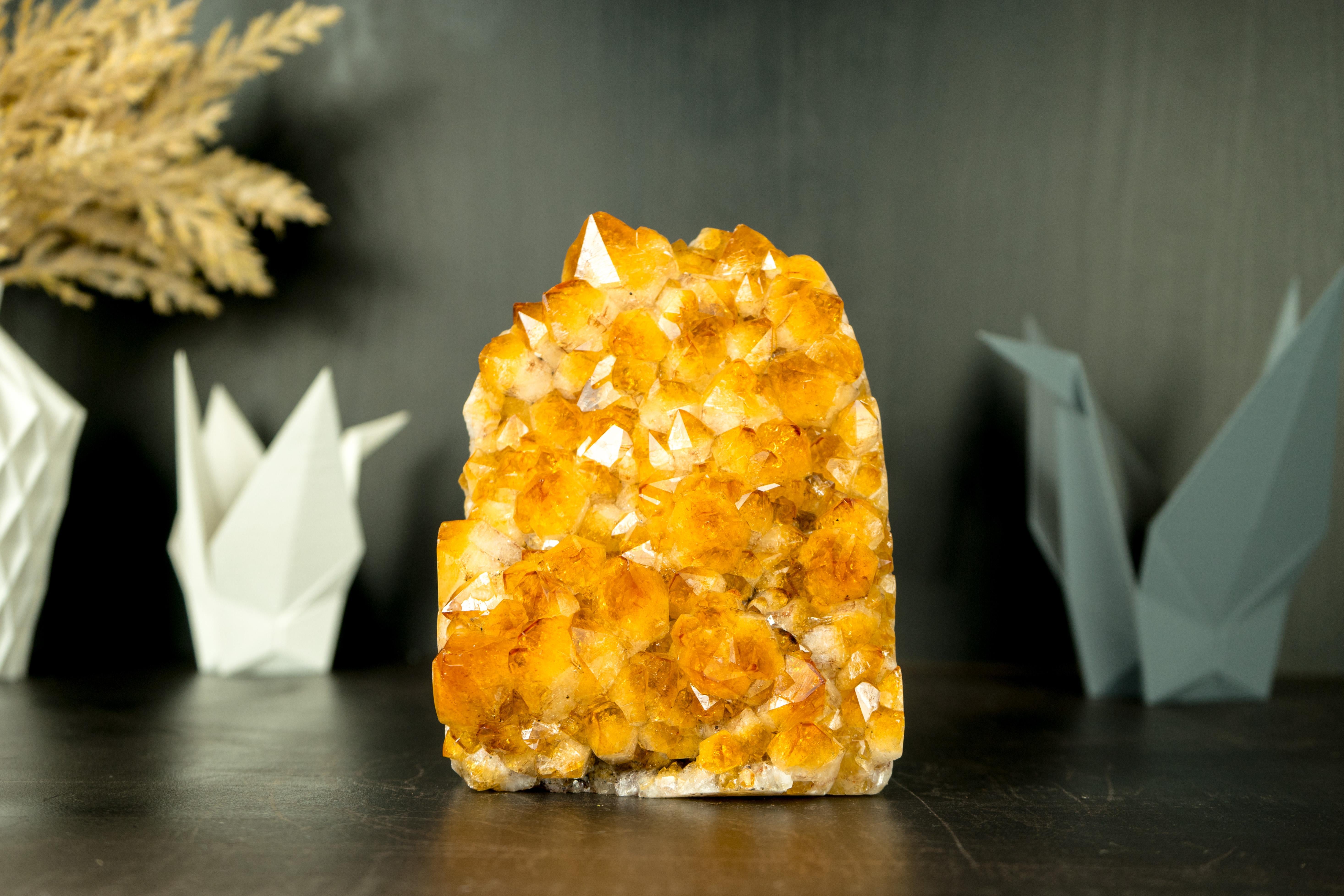 Contemporary Small High-Grade Citrine Cluster with Golden Yellow Citrine Druzy For Sale