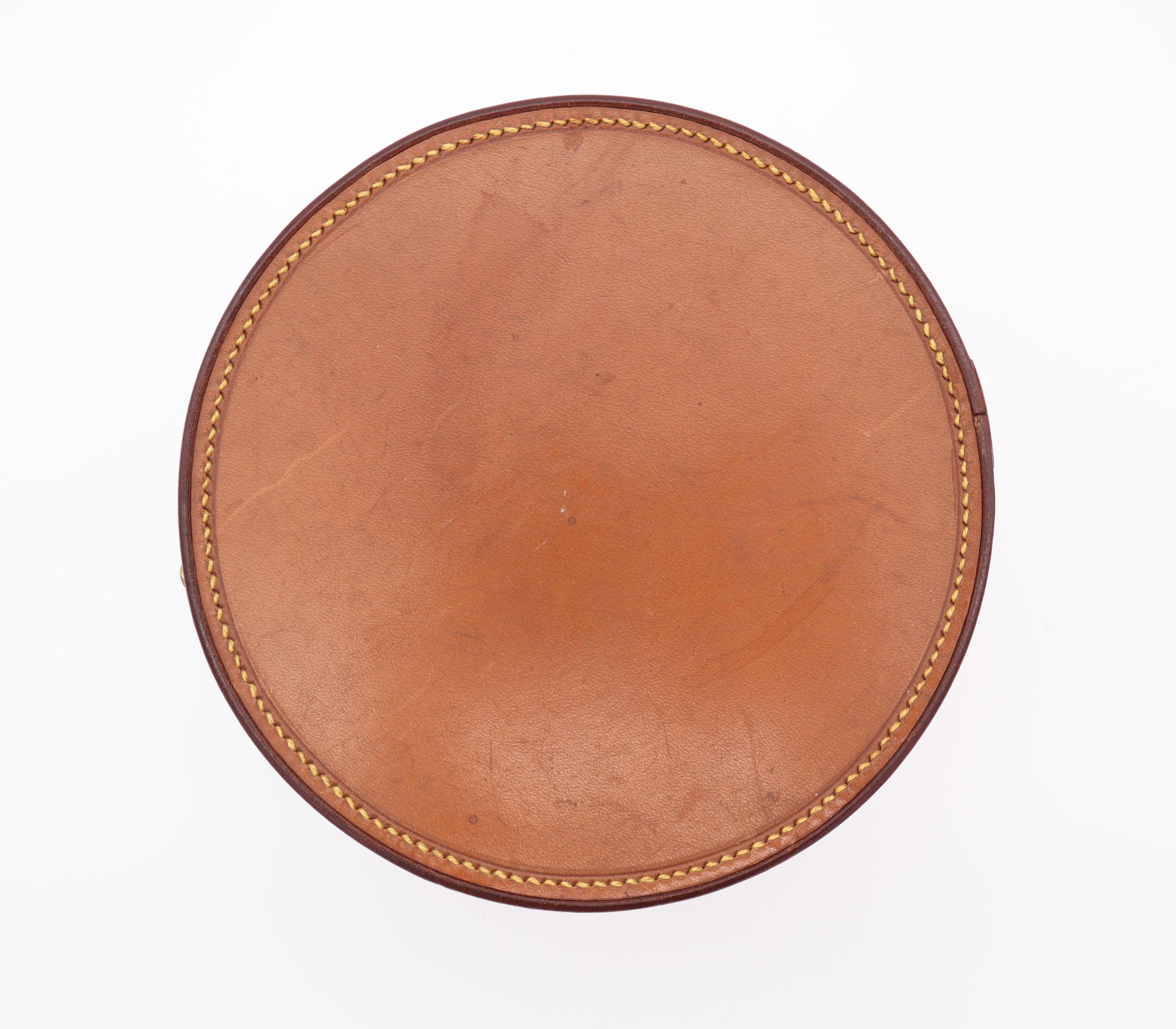 Brass Small Hofmann Leather Hat or Silk-Scarf Box