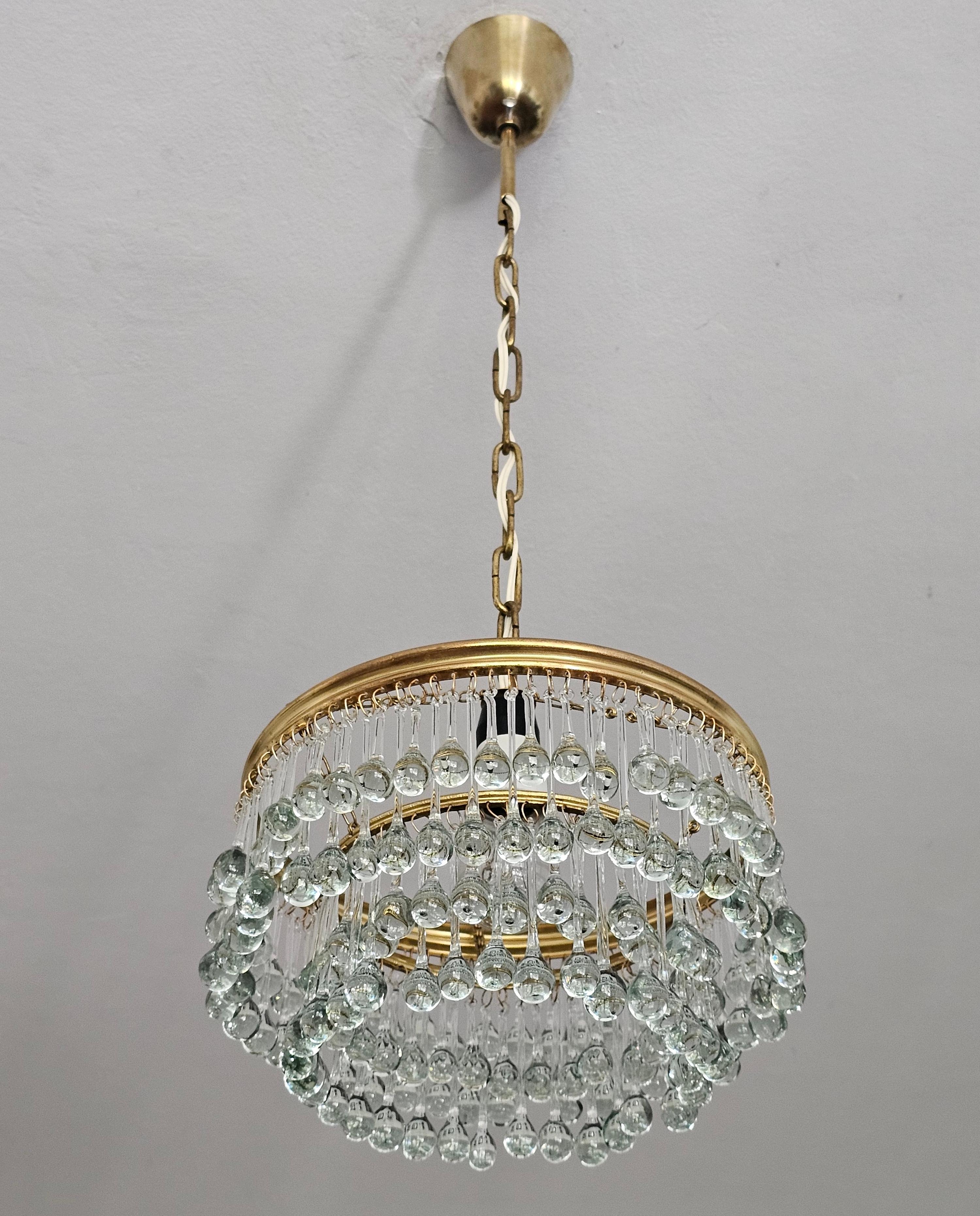 Small Hollywood Regency Chandelier with Mini Teardrop Crystals, Austria 1940s For Sale 4