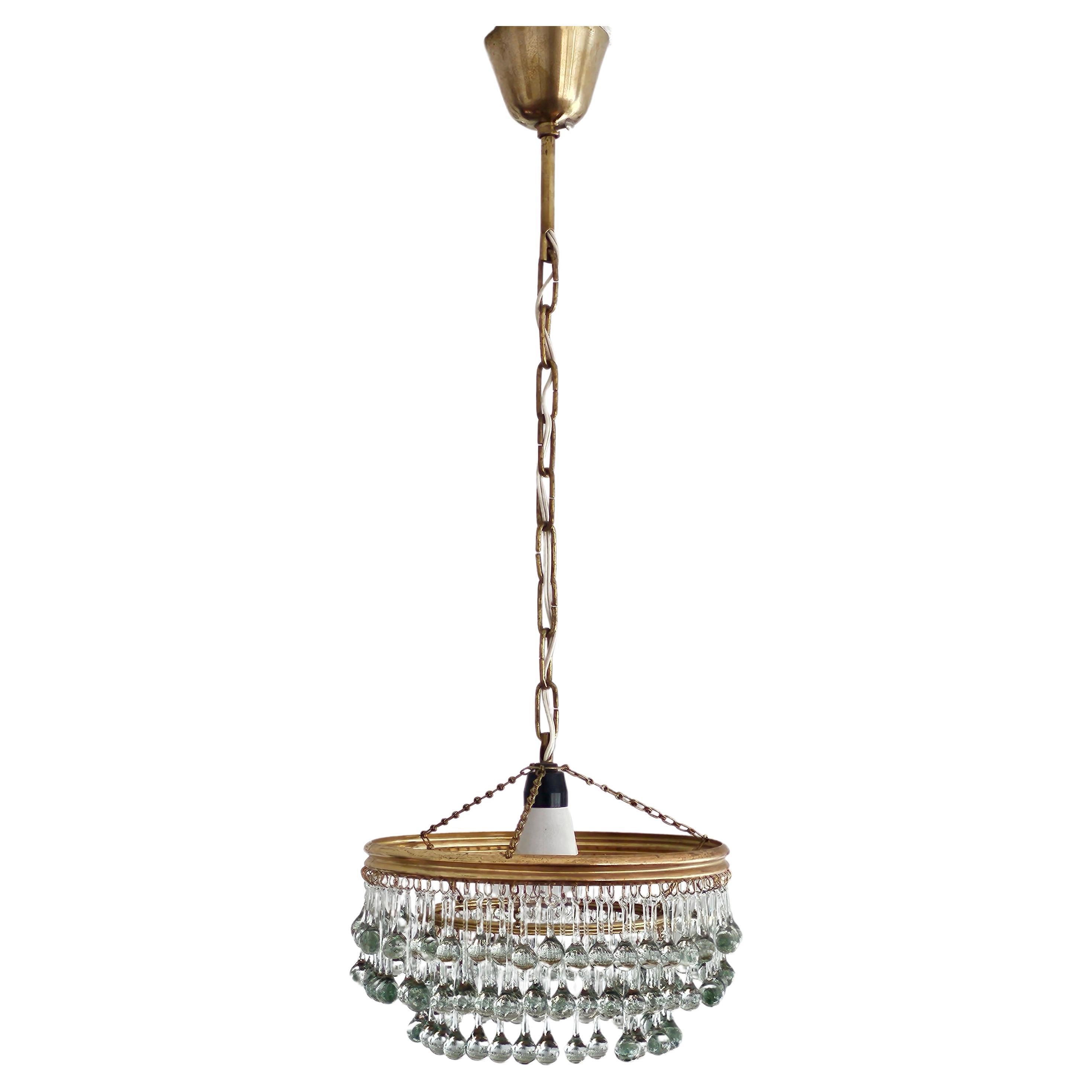 Small Hollywood Regency Chandelier with Mini Teardrop Crystals, Austria 1940s For Sale