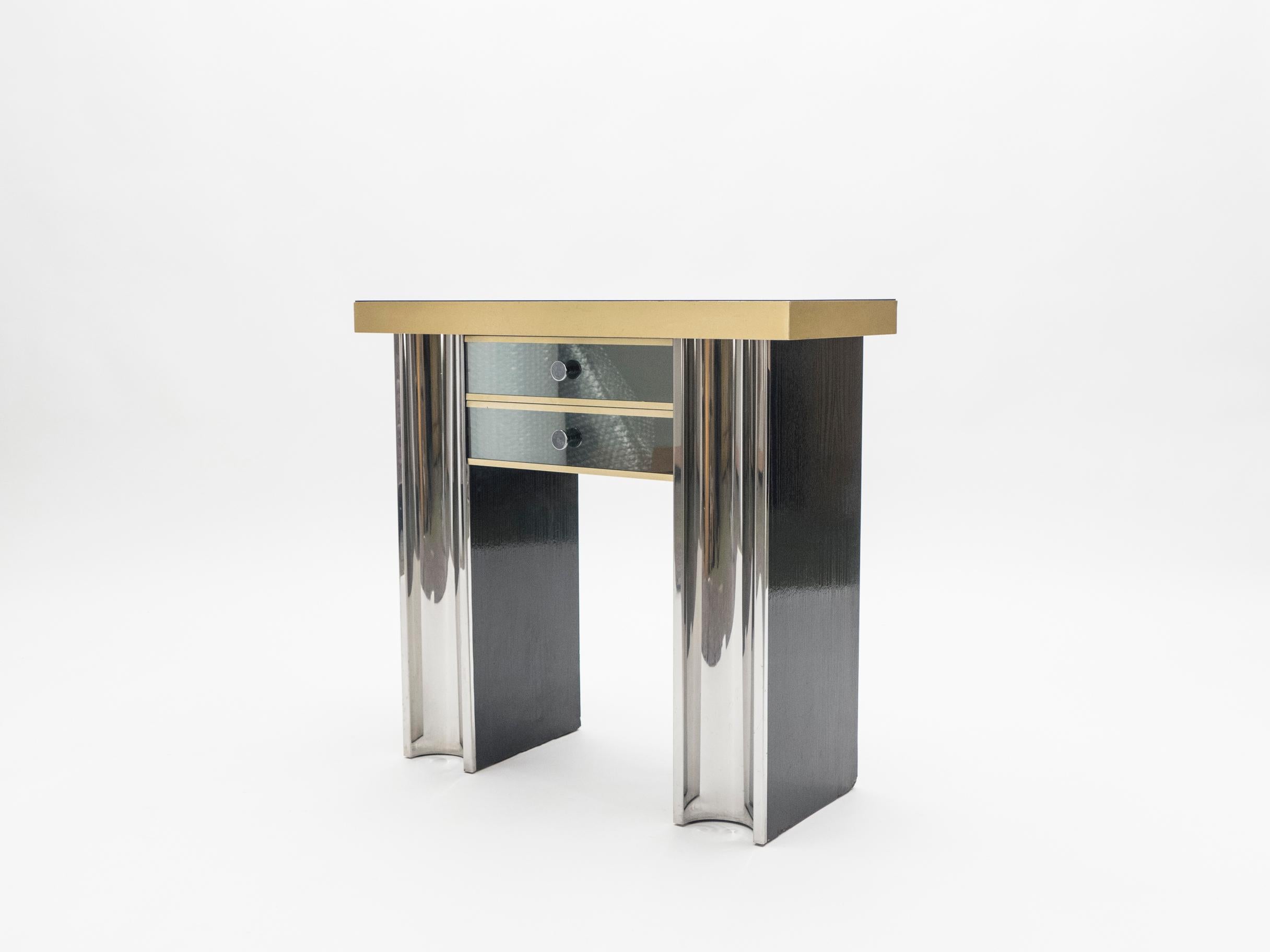 Small Hollywood Regency Mirrored and Brass French Console Table, 1970s (Messing)