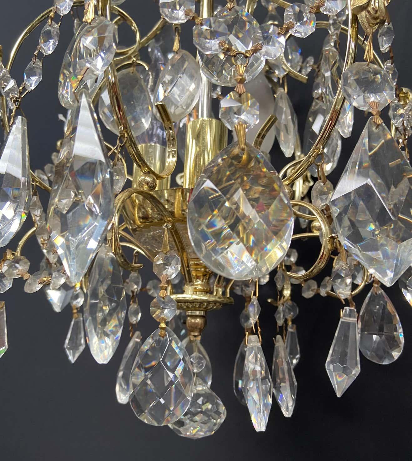 Small Hollywood Regency Style Crystal Brass Chandelier 6
