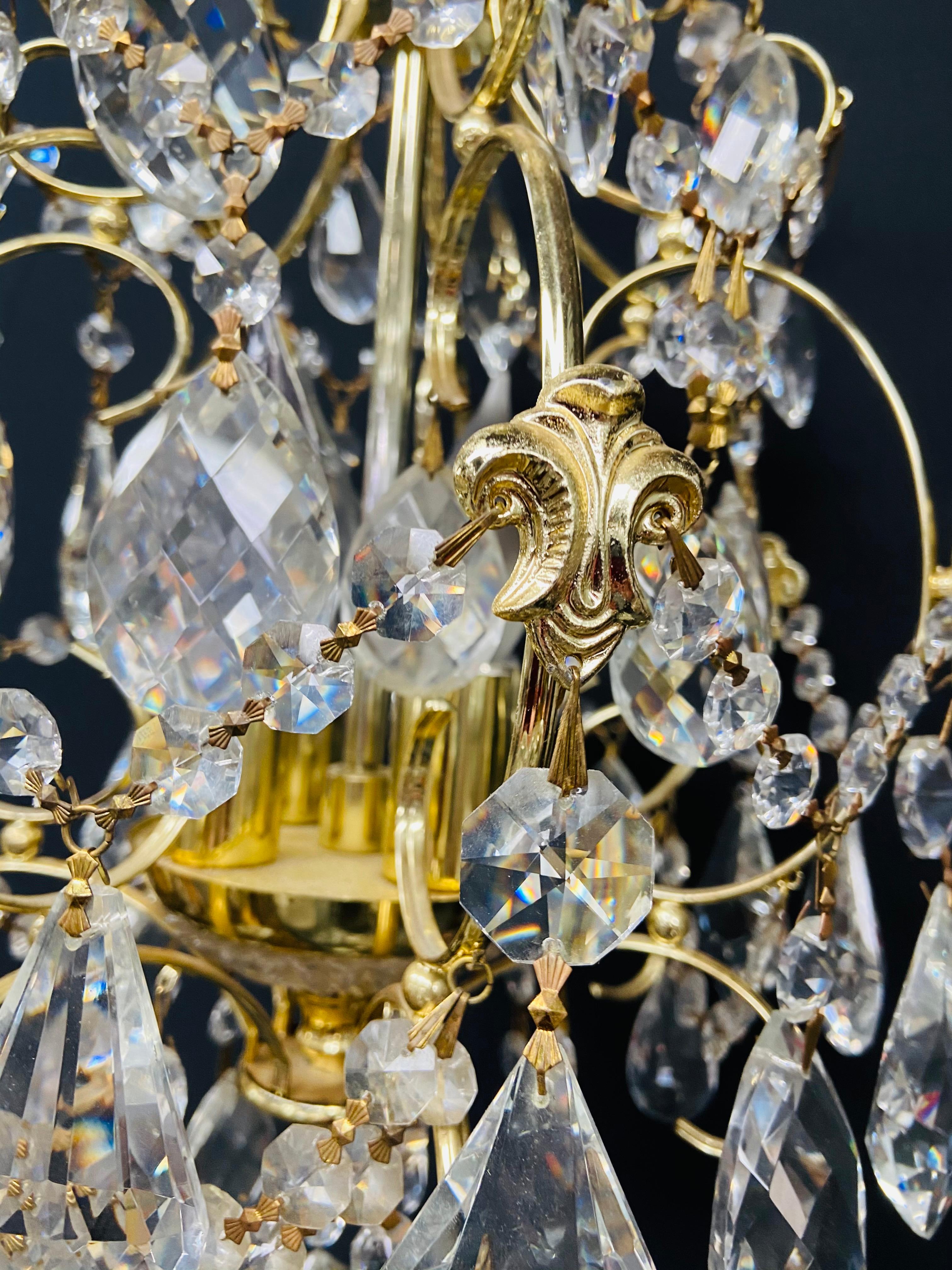 Small Hollywood Regency Style Crystal Brass Chandelier 6