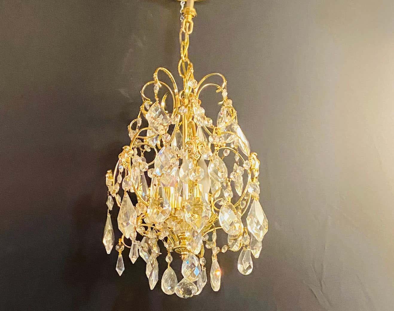 Small Hollywood Regency Style Crystal Brass Chandelier 7