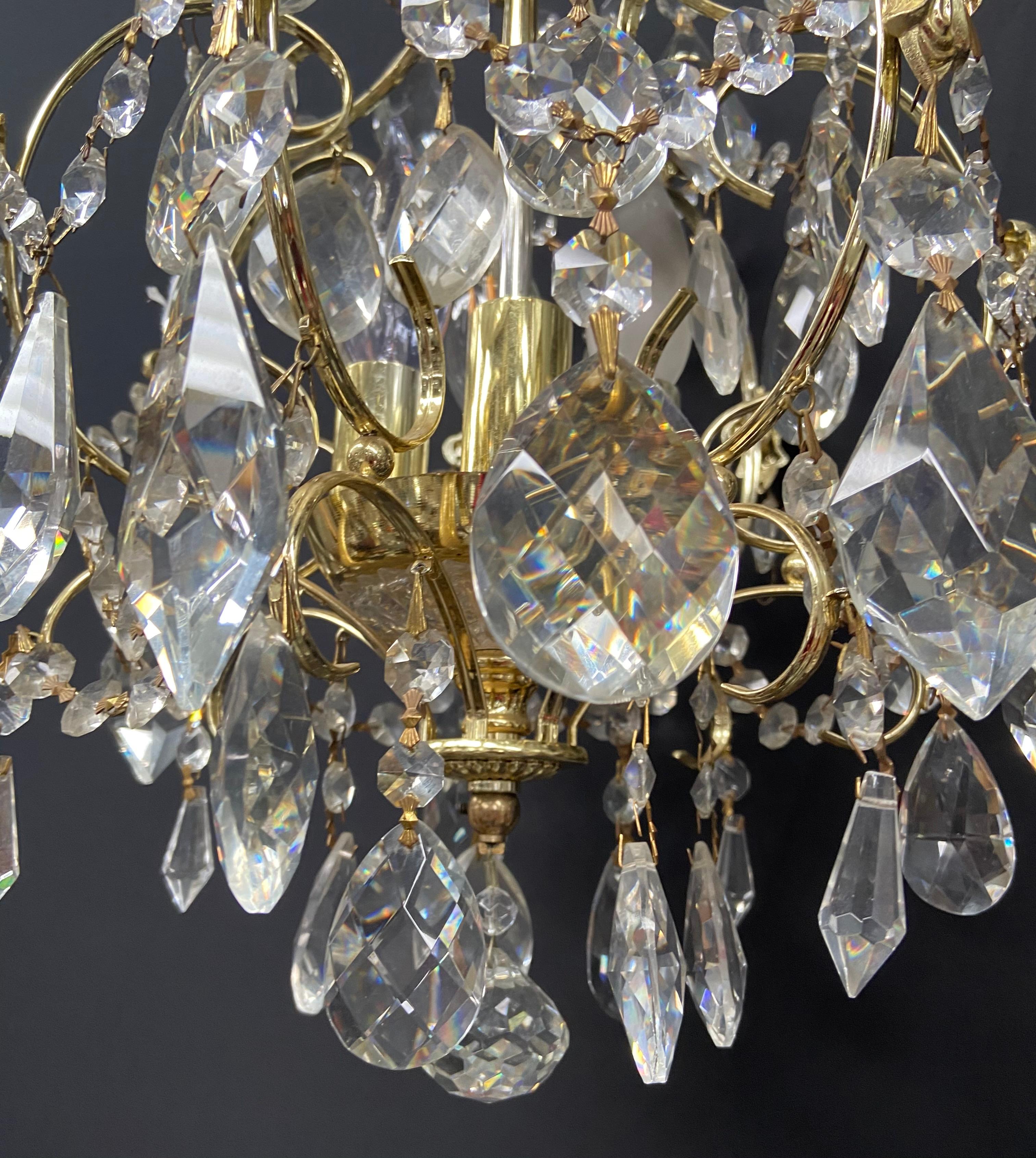 Small Hollywood Regency Style Crystal Brass Chandelier 14