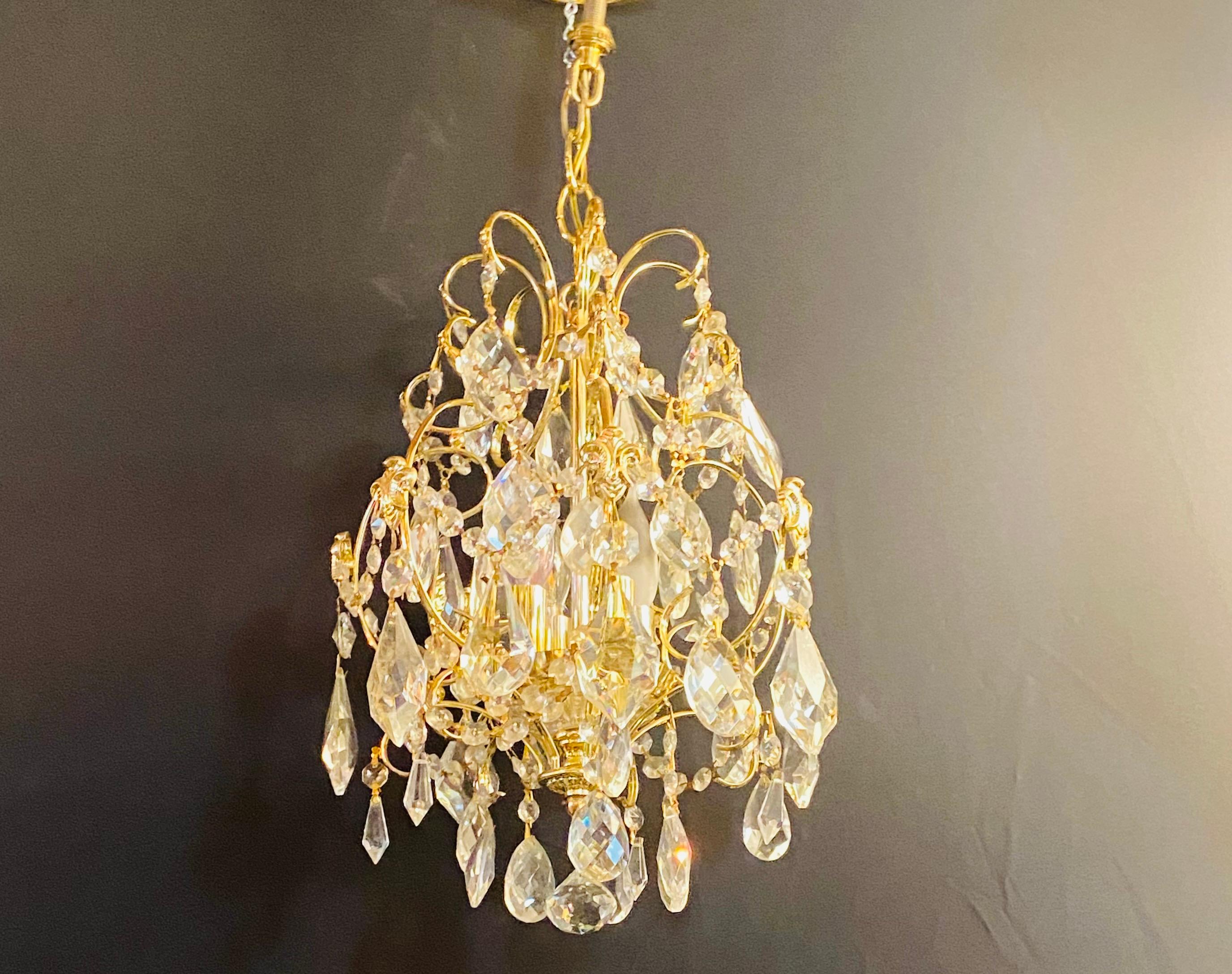 Small Hollywood Regency Style Crystal Brass Chandelier 15