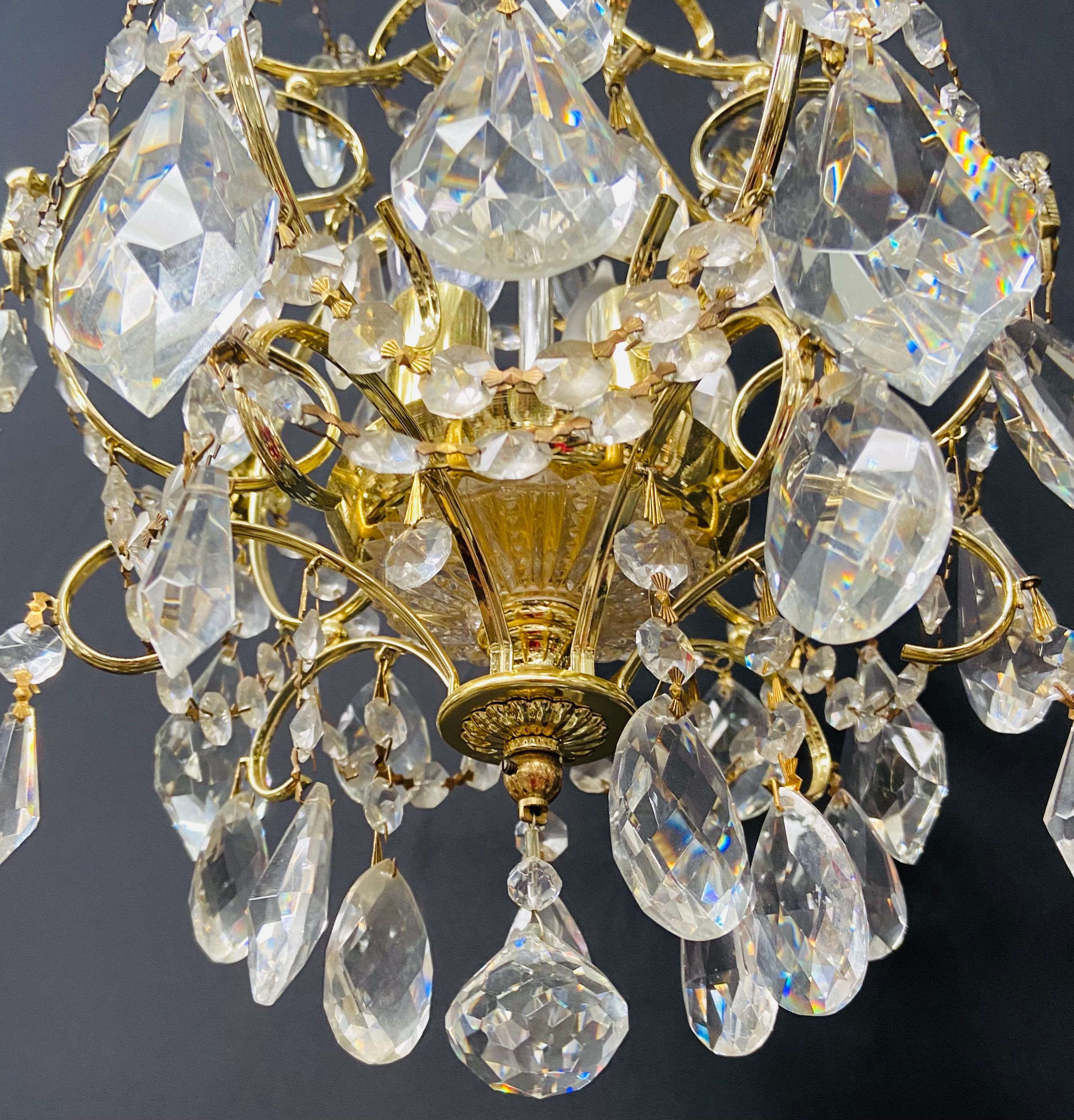 Small Hollywood Regency Style Crystal Brass Chandelier 1