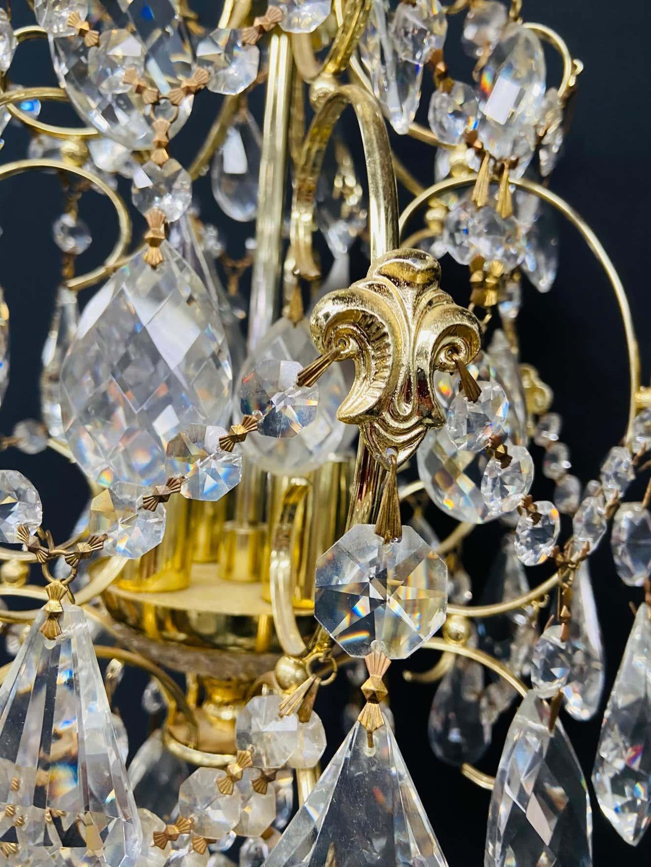 Small Hollywood Regency Style Crystal Brass Chandelier 3
