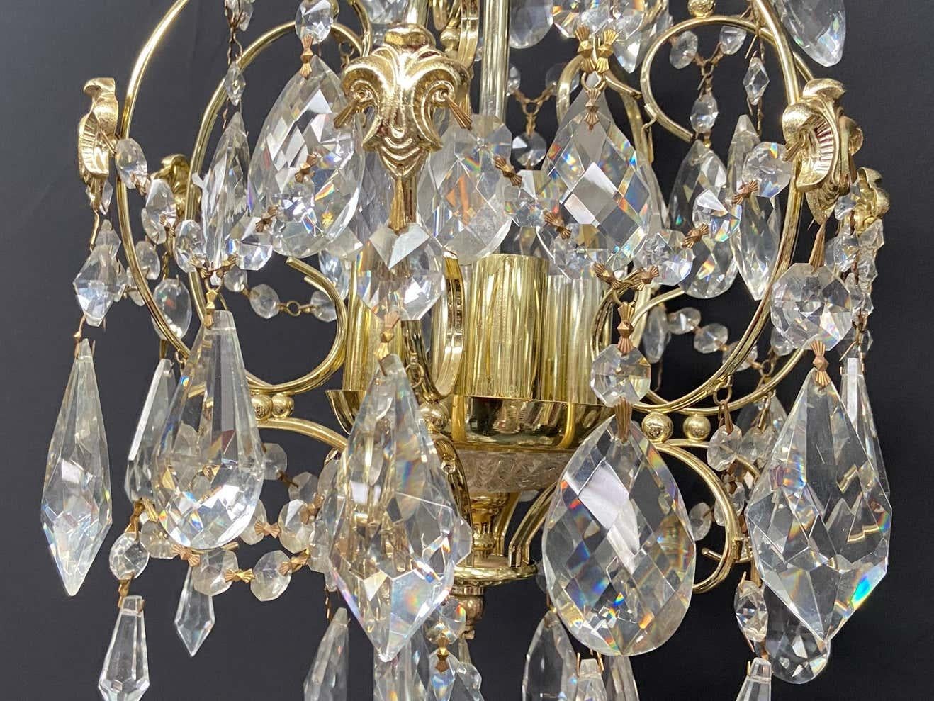 Small Hollywood Regency Style Crystal Brass Chandelier 5