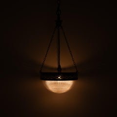 Small Holophane Plafonnier Light Fitting with Decorative Oxidised Silver Fitting