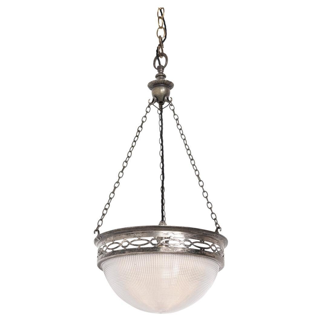 Small Holophane Plafonnier Light Fitting with Decorative Oxidised Silver Fitting