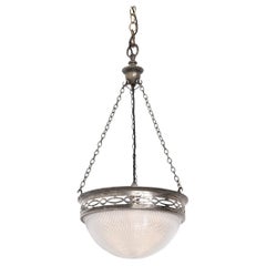 Antique Small Holophane Plafonnier Light Fitting with Decorative Oxidised Silver Fitting