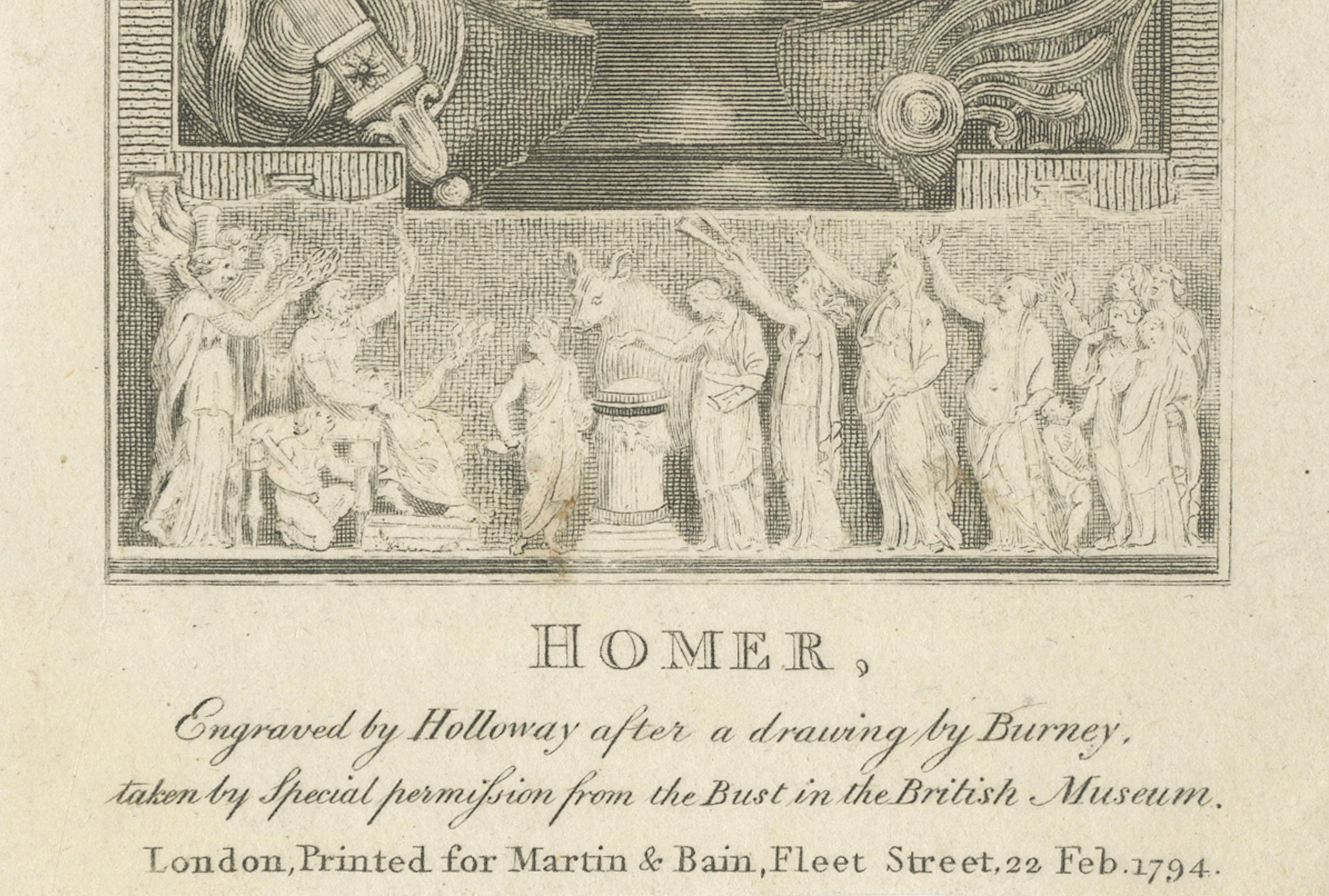 Small Homer Bust Portrait Engraving after Burney, Classical Print, 1794