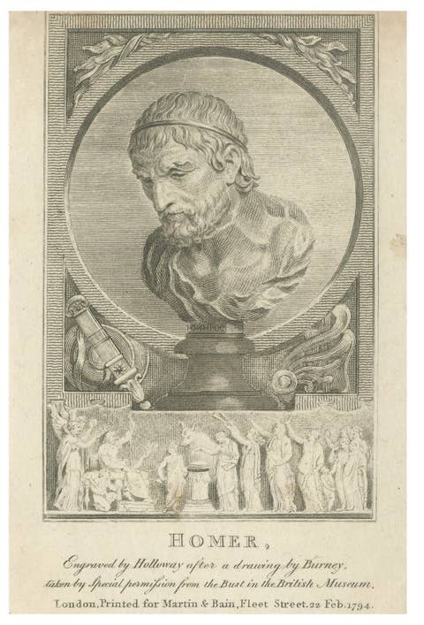 Small Homer Bust Portrait Engraving after Burney, Classical Print, 1794