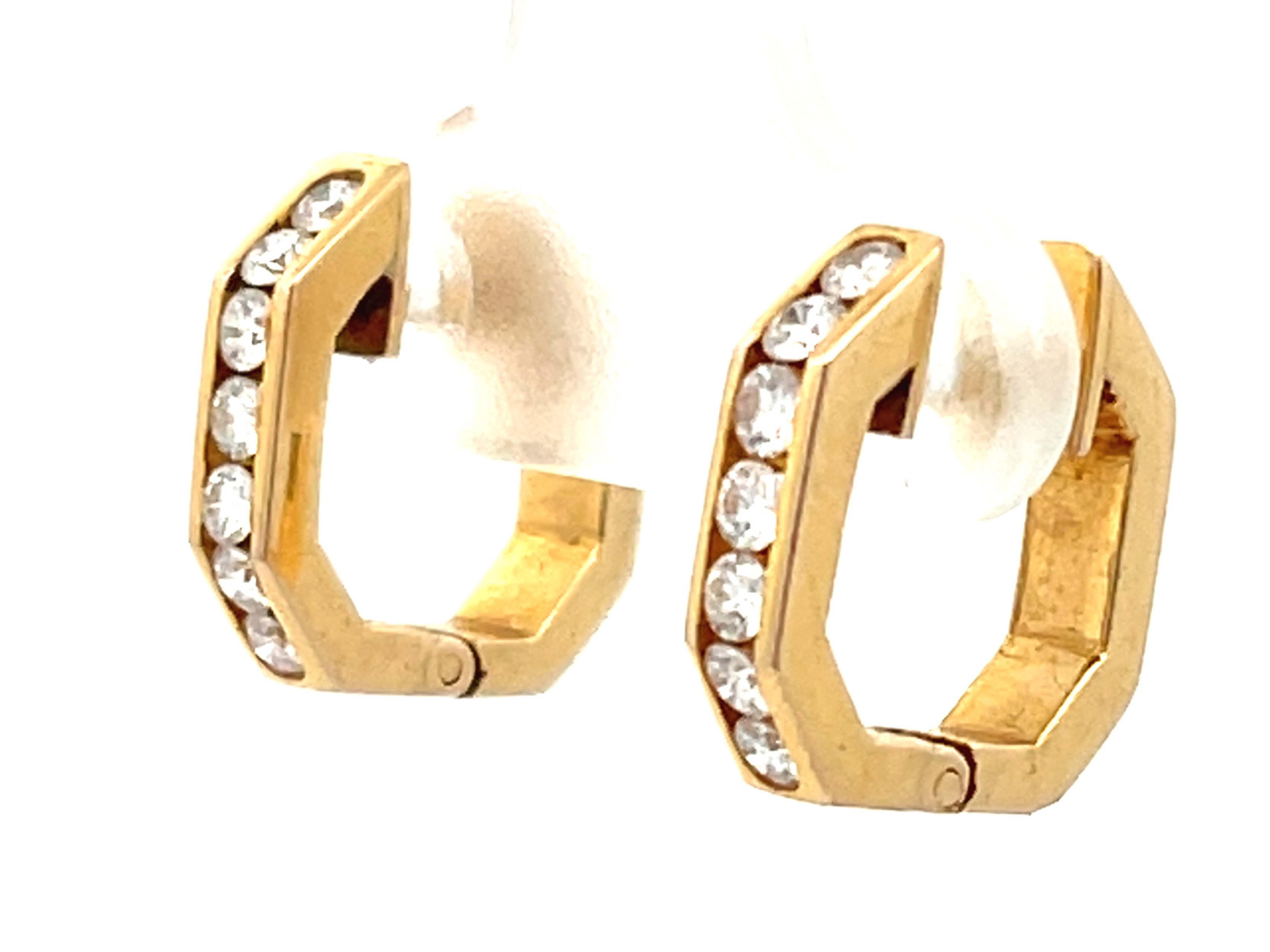 Brilliant Cut Small Hoop Channel Set Diamond Earrings in 14k Yellow Gold For Sale