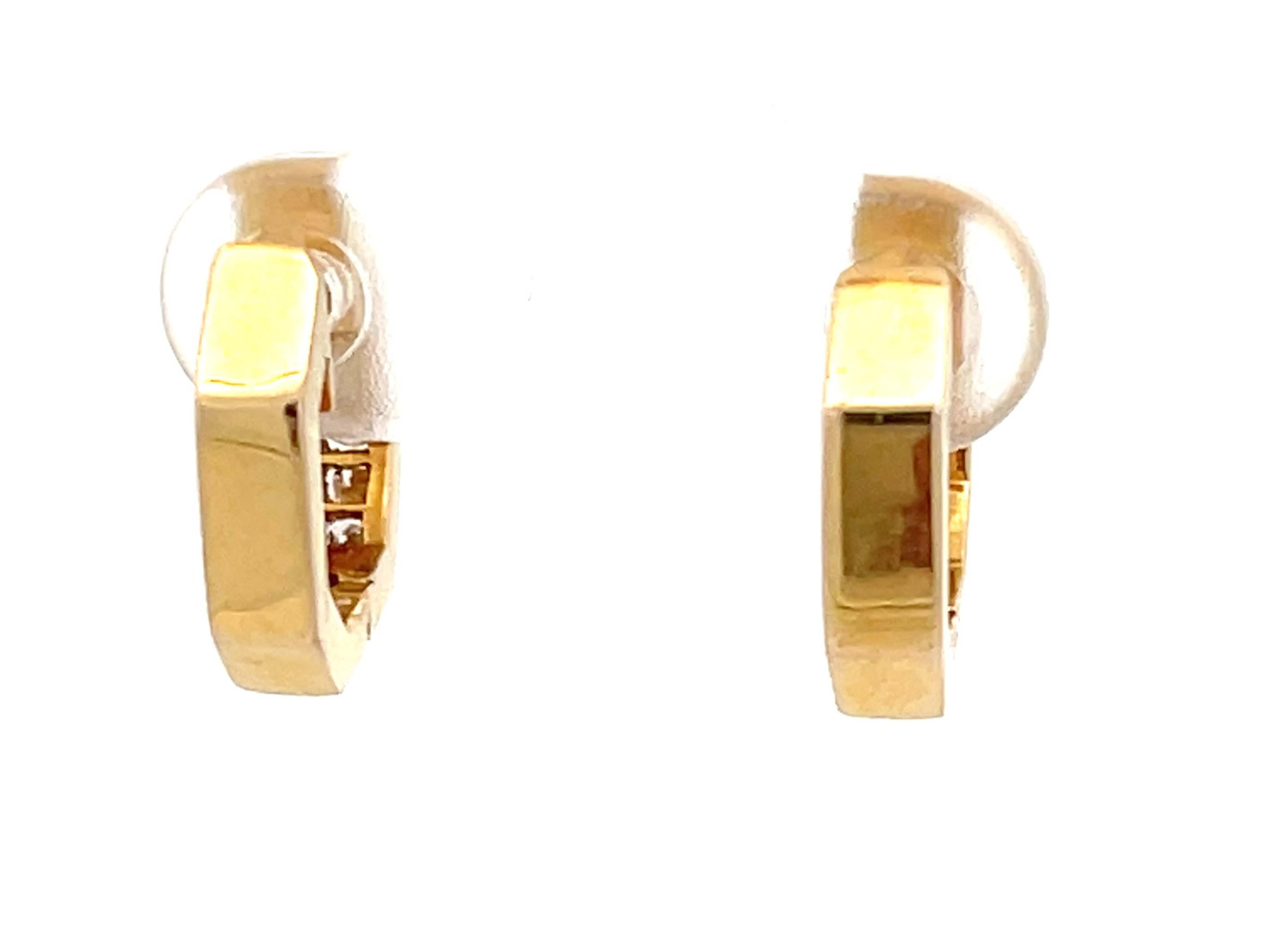 Small Hoop Channel Set Diamond Earrings in 14k Yellow Gold For Sale 1
