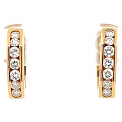 Small Hoop Channel Set Diamond Earrings in 14k Yellow Gold