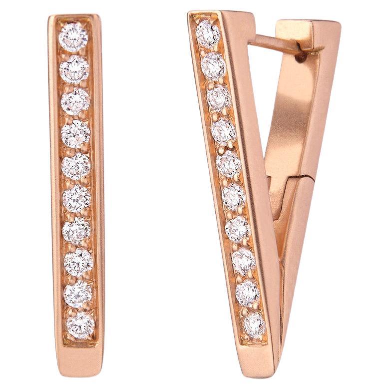 Small Hoop Earrings crafted in 18K Rose Gold & White Diamonds 0.85 ct.  For Sale