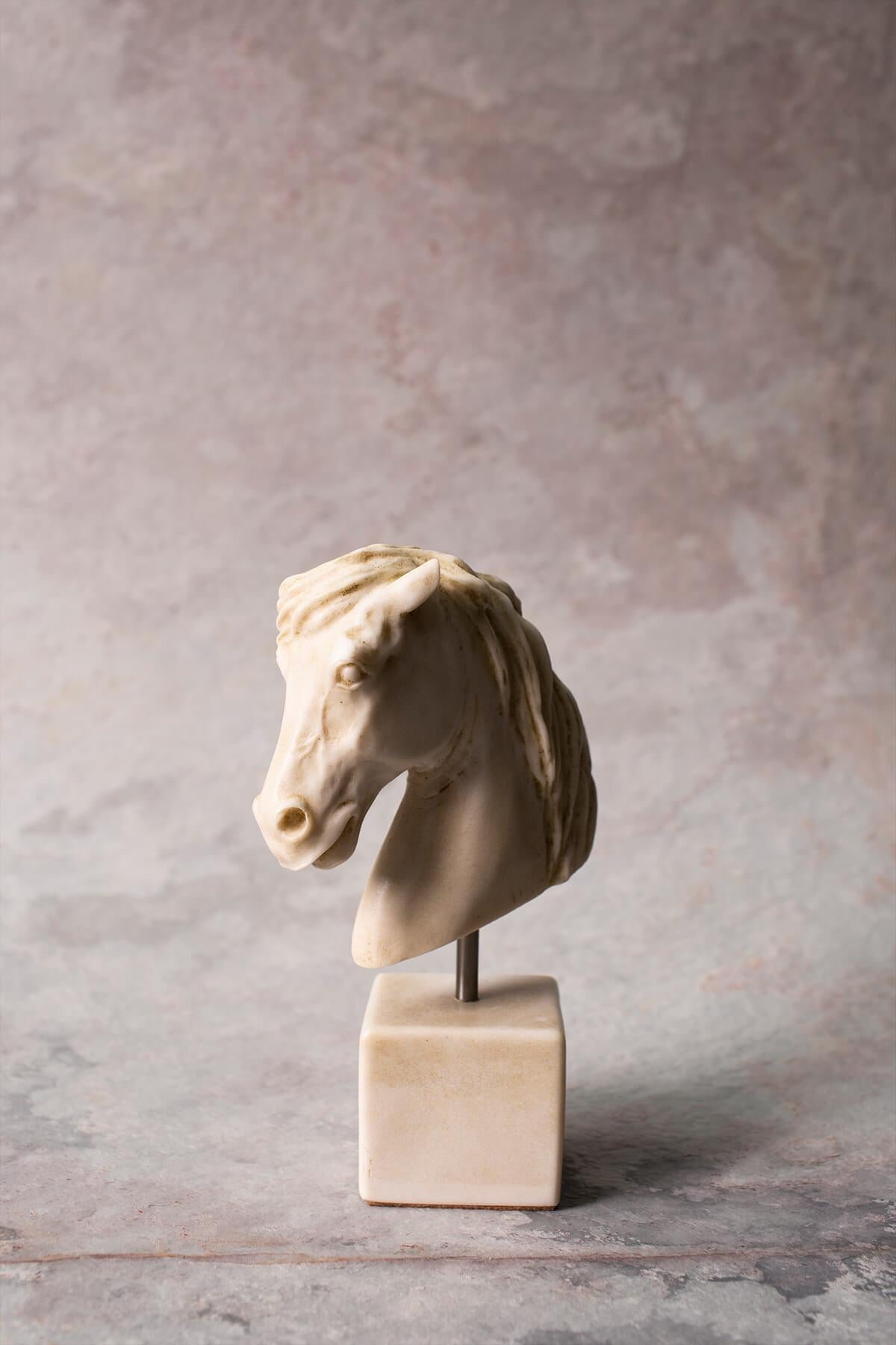 Cast Small Horse Head Bust Made with Compressed Marble Powder