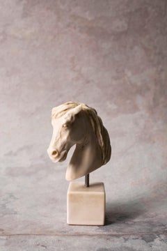 Small Horse Head Bust Statue Made with Compressed Marble Powder