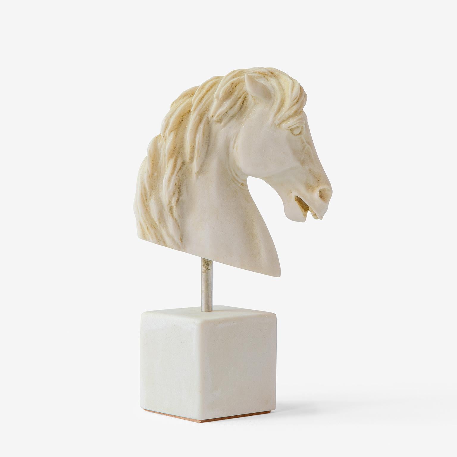 Turkish Small Horse Head Bust Statue Made with Compressed Marble Powder For Sale