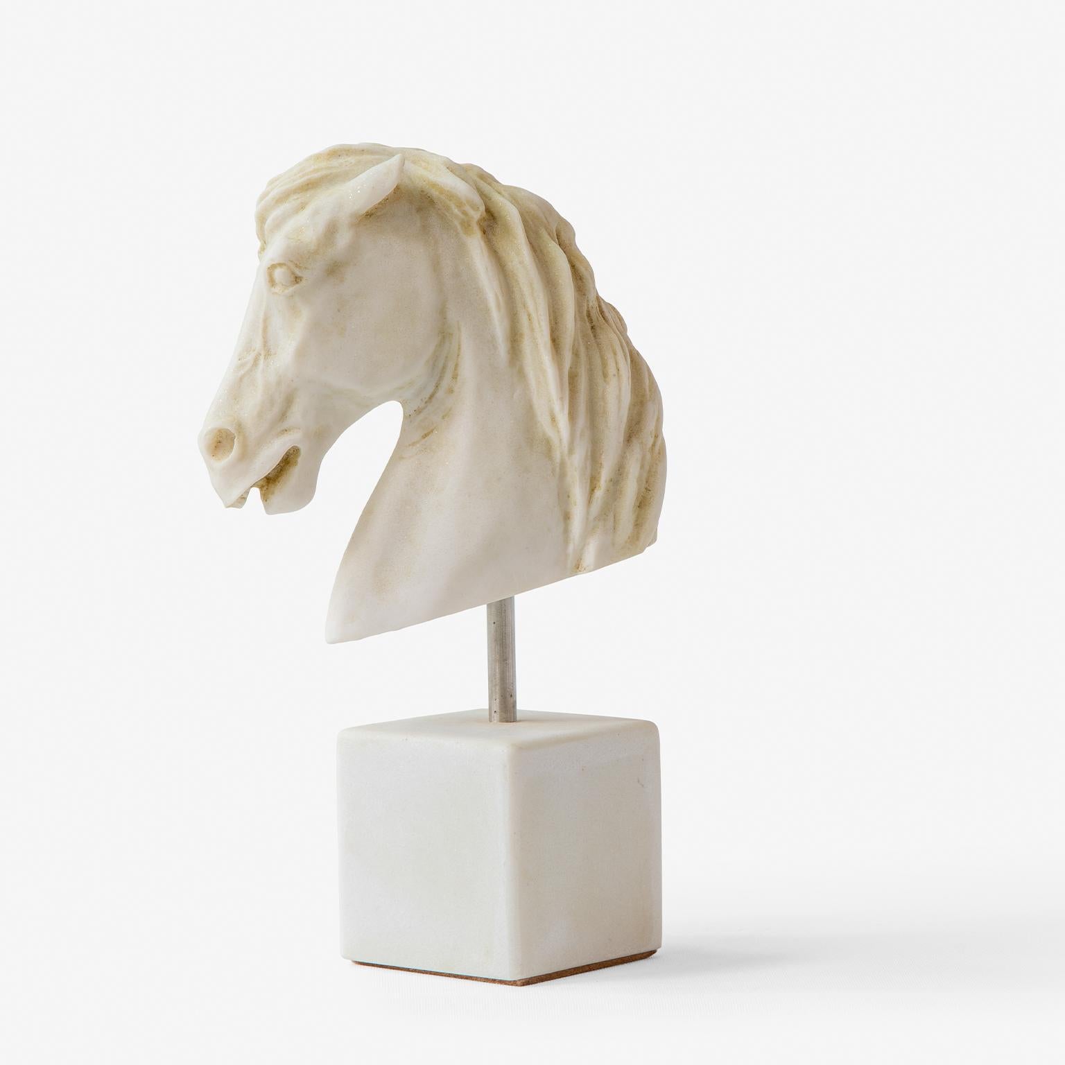 Cast Small Horse Head Bust Statue Made with Compressed Marble Powder For Sale