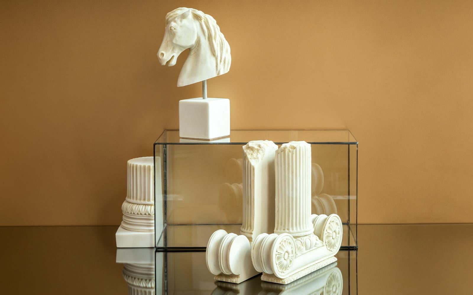 Small Horse Head Bust Statue Made with Compressed Marble Powder For Sale 1