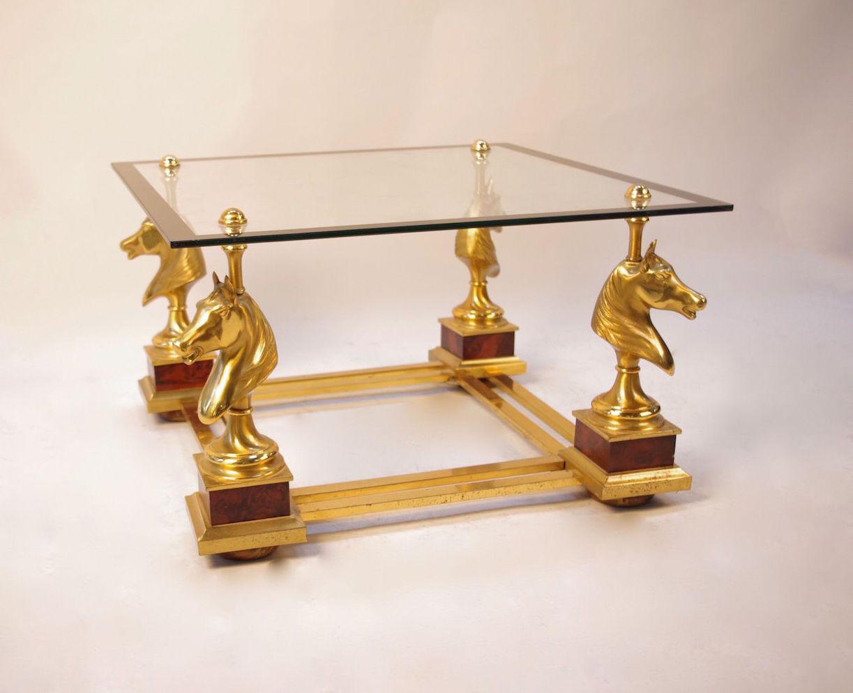 Modern Maison Charles, Small horse coffee table in gilt bronze, 1970’s