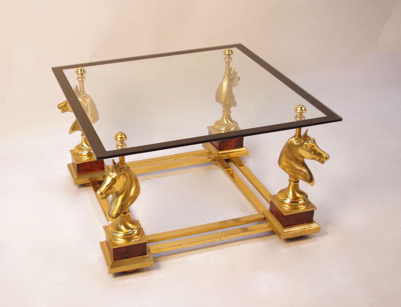 French Maison Charles, Small horse coffee table in gilt bronze, 1970’s