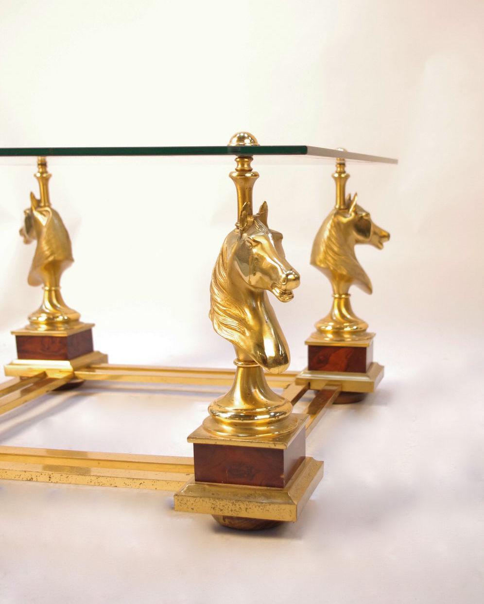 Gilt Maison Charles, Small horse coffee table in gilt bronze, 1970’s