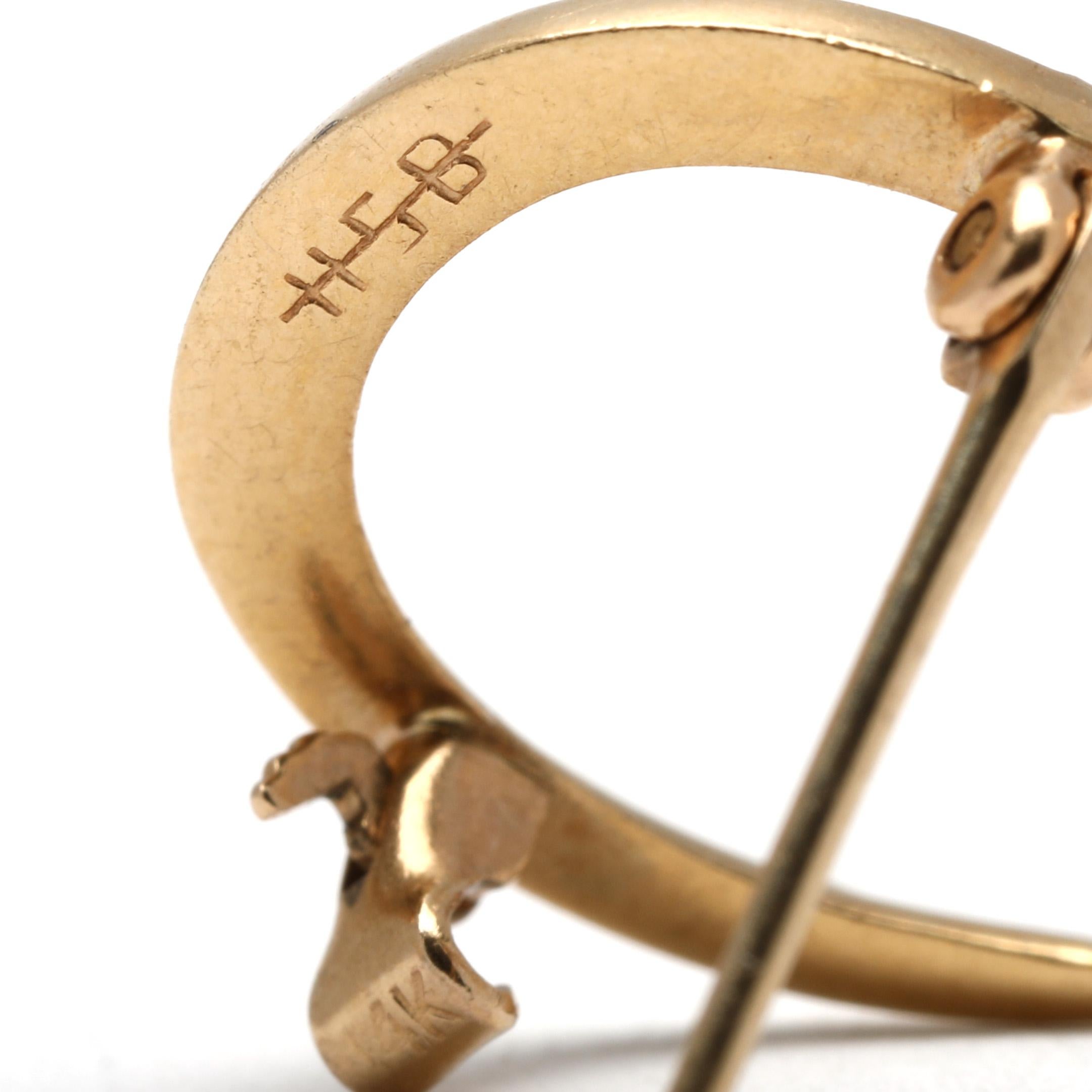 Women's or Men's Small Horseshoe Brooch, 14k Yellow Gold, Length 16.5 mm For Sale
