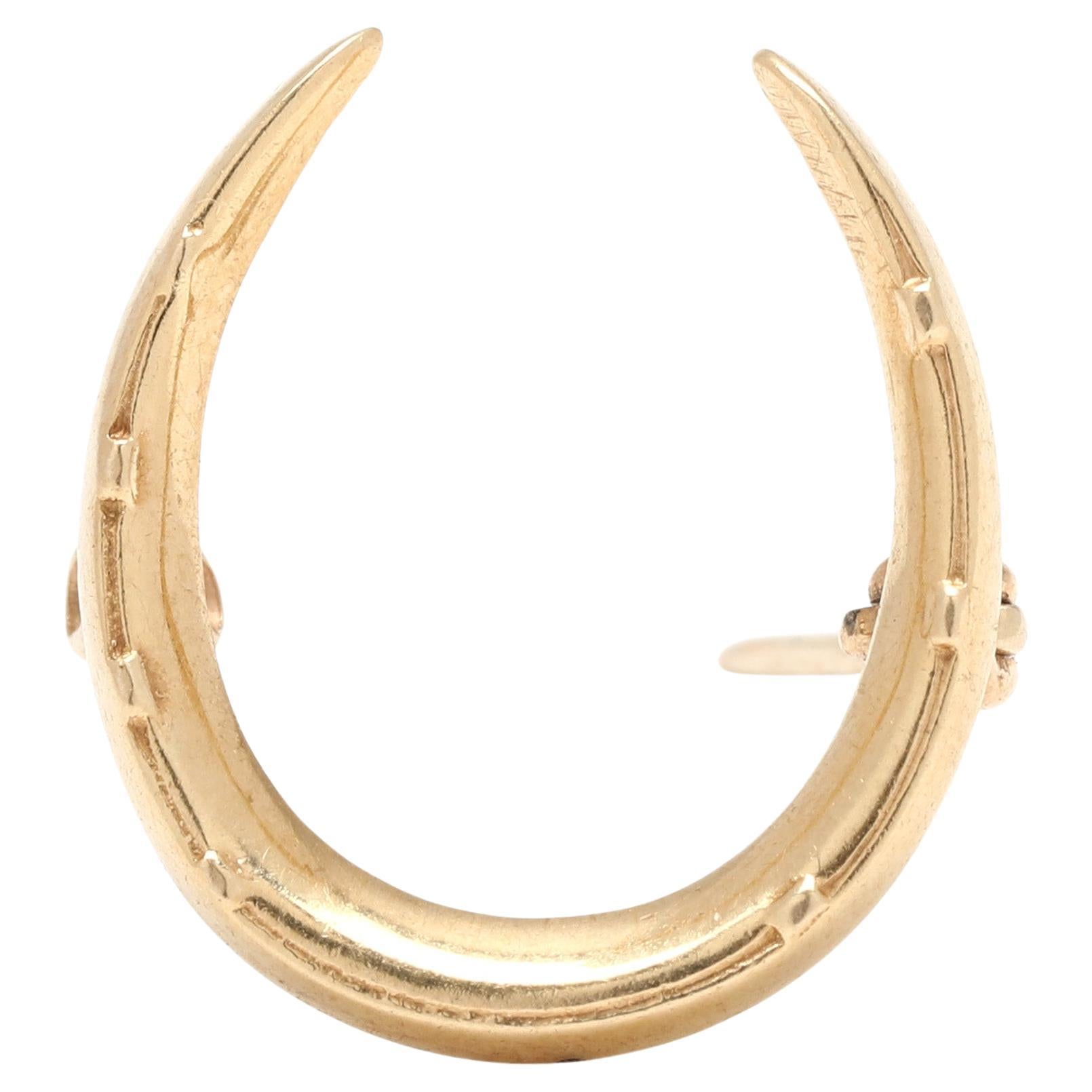 Small Horseshoe Brooch, 14k Yellow Gold, Length 16.5 mm For Sale