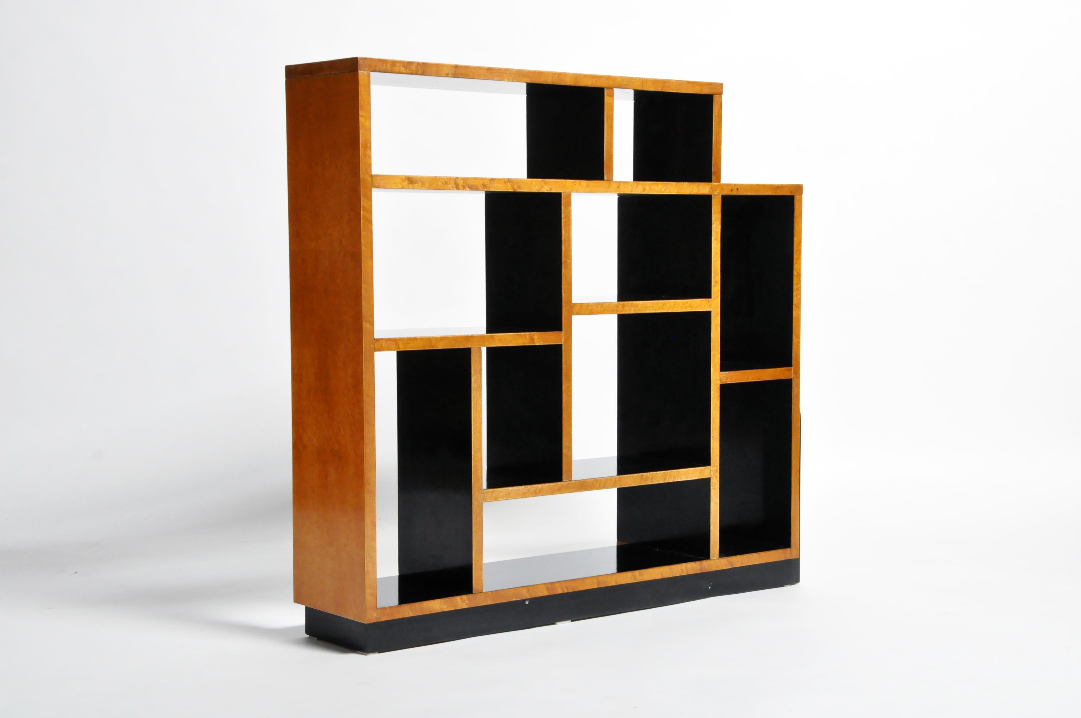 A small display shelf from Hungary made from maple and black lacquer, circa 1940s.