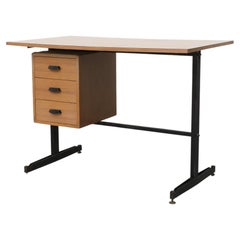 Retro Small Ico Parisi Inspired Italian Laminated Desk w/ Black Steel Legs and Drawers