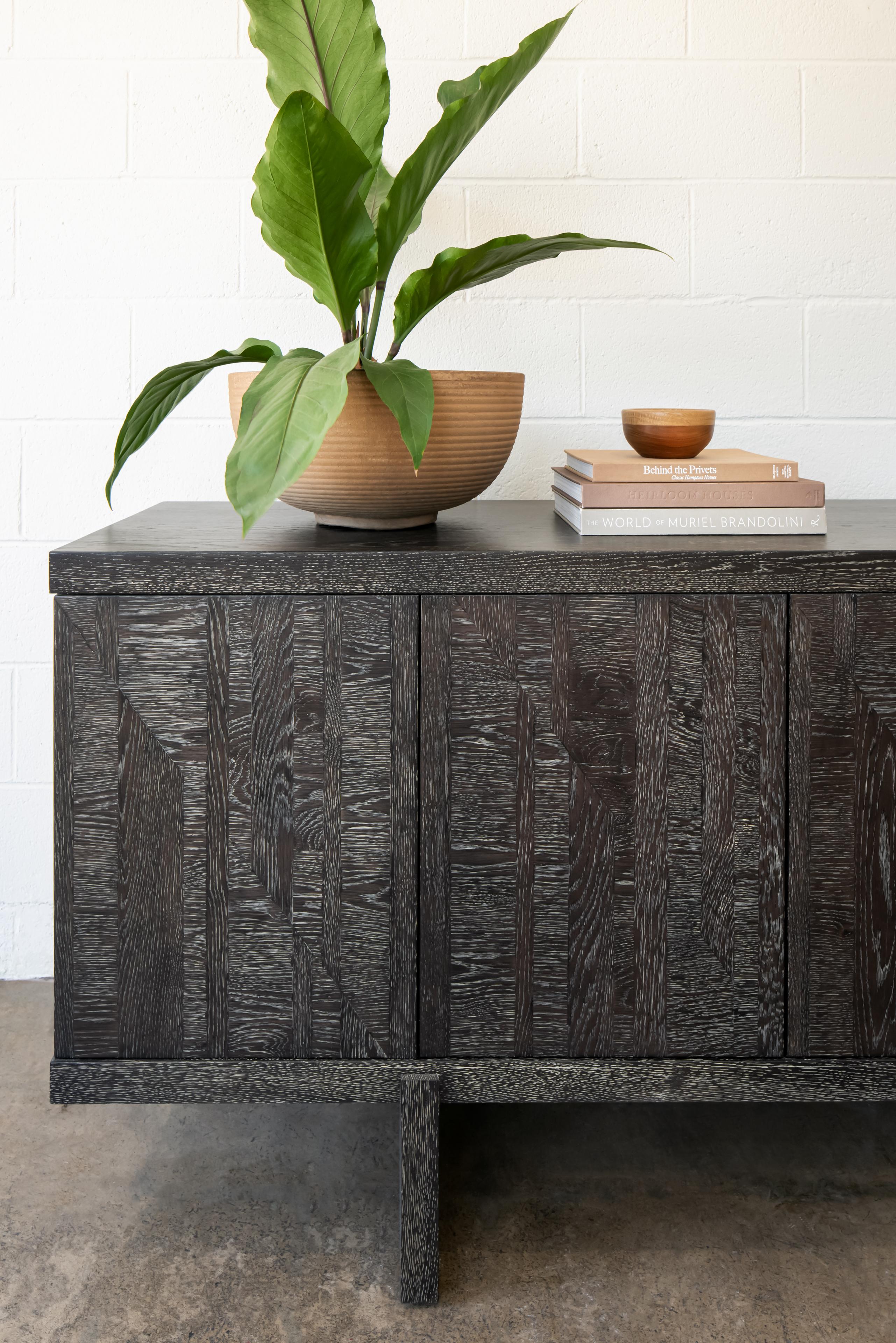Cerused Ikat Cabinet with Solid Oak Marquetry by Lynnea Jean In New Condition For Sale In Aitkin, MN