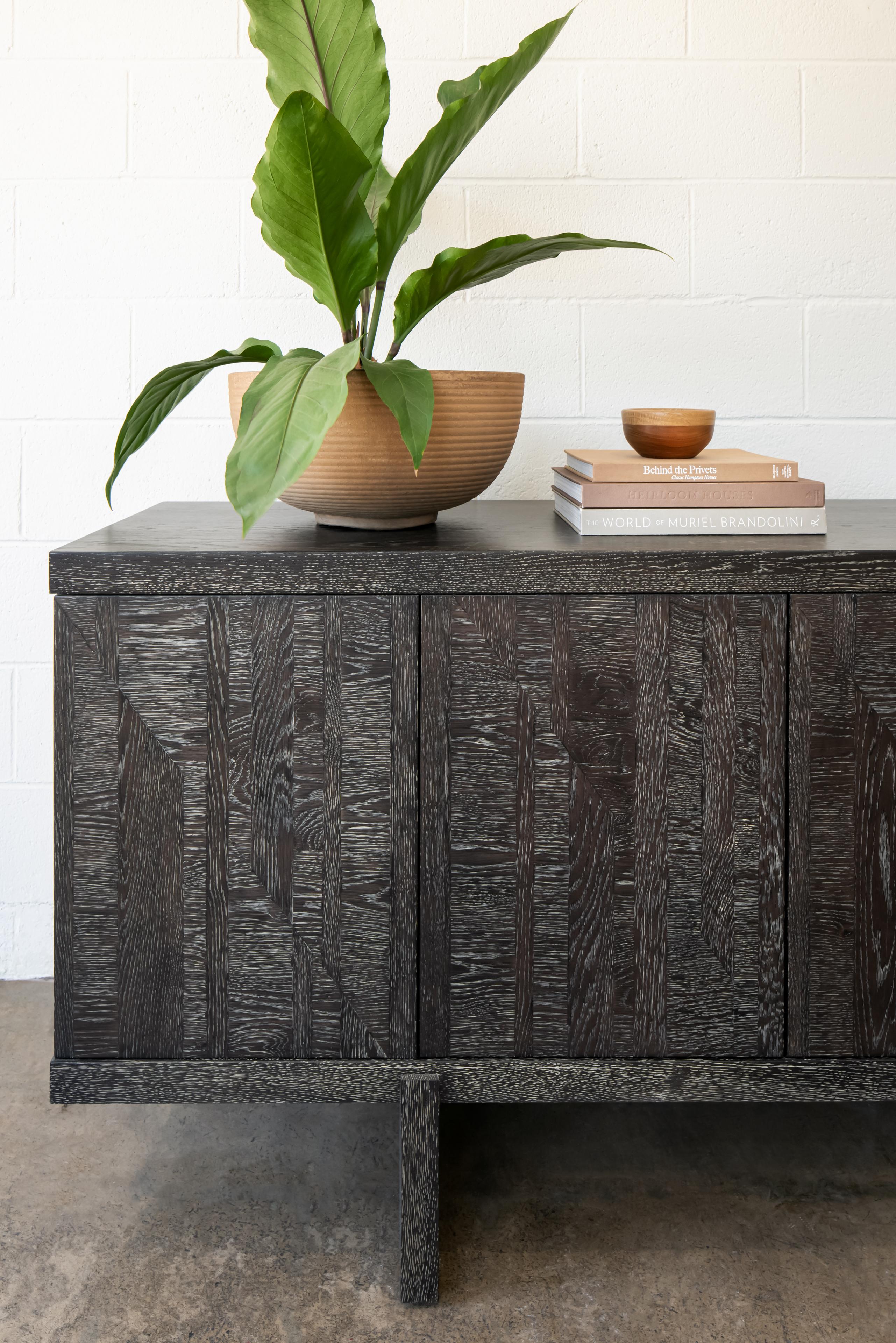 Ikat Cabinet with Solid Oak Marquetry, Chocolate Ceruse by Lynnea Jean In New Condition For Sale In Venice, CA