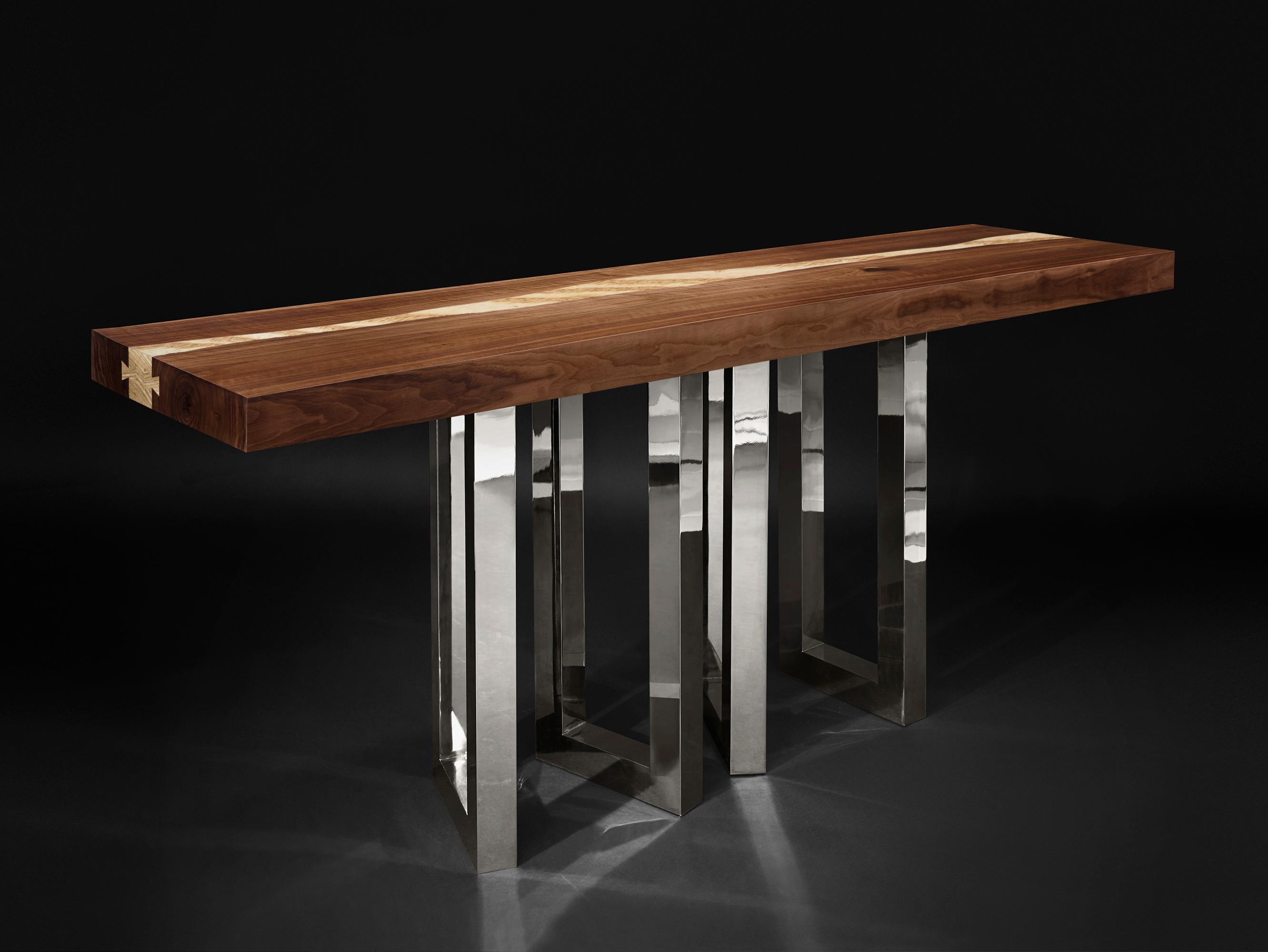 Laiton Petite table console Il Pezzo 6 Nickel par Il Pezzo Mancante en vente