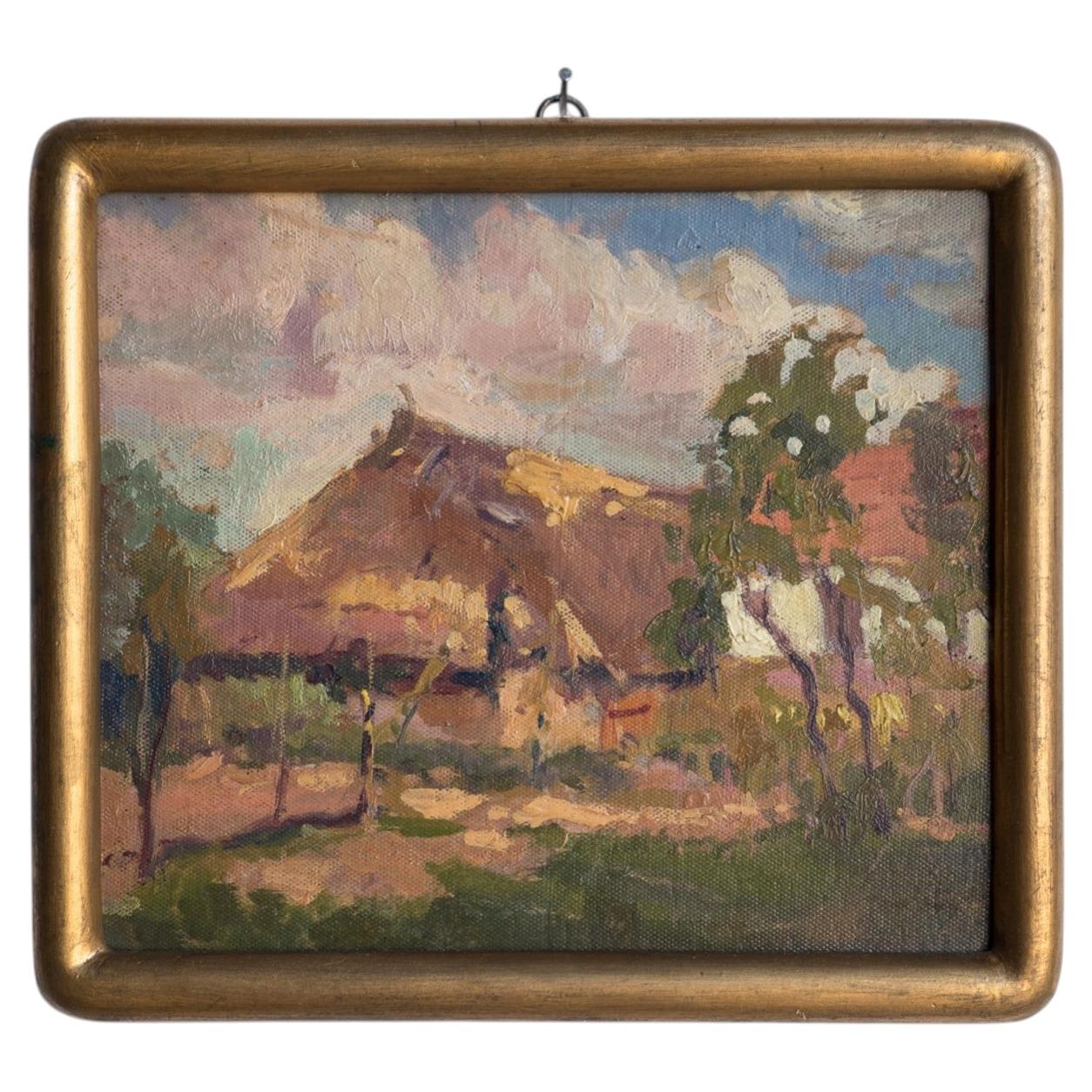 Small Impressionist Rural Landscape, Original Vintage Polish Oil Painting, 1930s