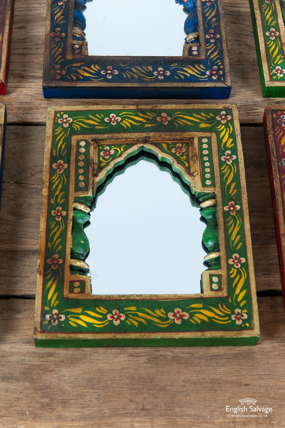 Asian Small Indian Mirrors in Hand Painted Frames, 20th Century For Sale