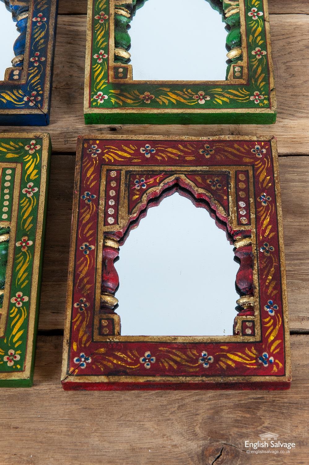 Small Indian Mirrors in Hand Painted Frames, 20th Century In Good Condition For Sale In London, GB