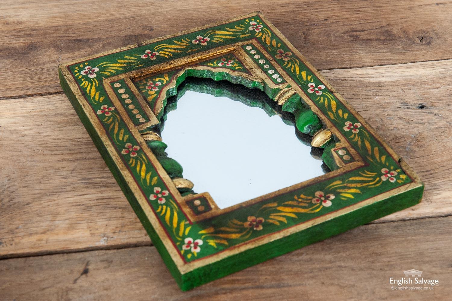 Hardwood Small Indian Mirrors in Hand Painted Frames, 20th Century For Sale