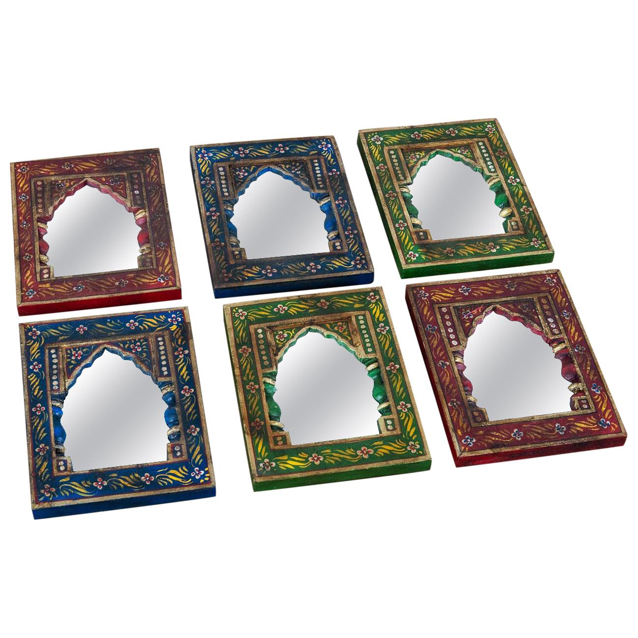 Small Indian Mirrors in Hand Painted Frames, 20th Century For Sale