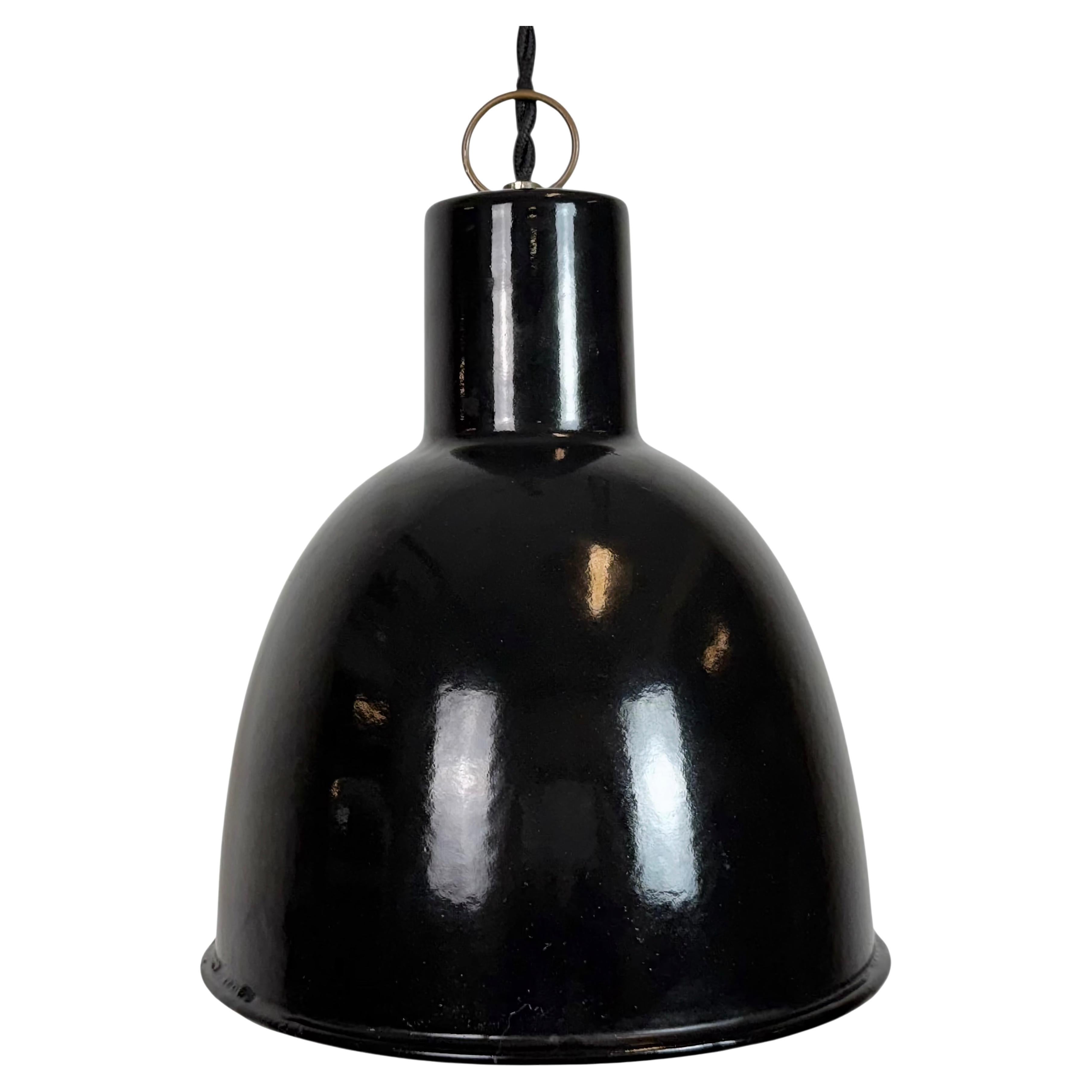 Small Industrial Black Enamel Ceiling Lamp, 1950s
