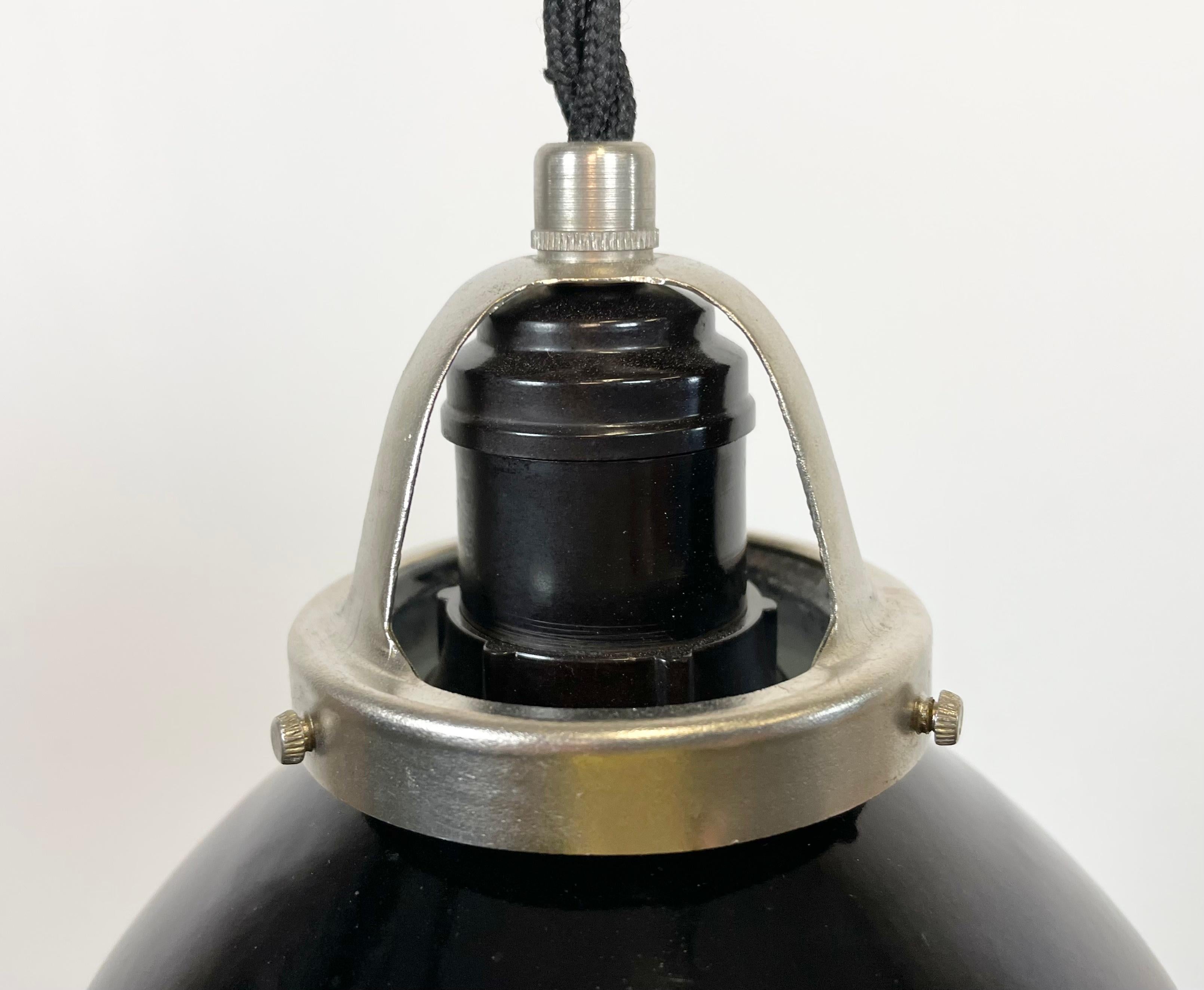 Small Industrial Black Enamel Pendant Lamp, 1950s In Good Condition For Sale In Kojetice, CZ