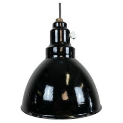 Small Industrial Black Enamel Pendant Lamp, 1950s