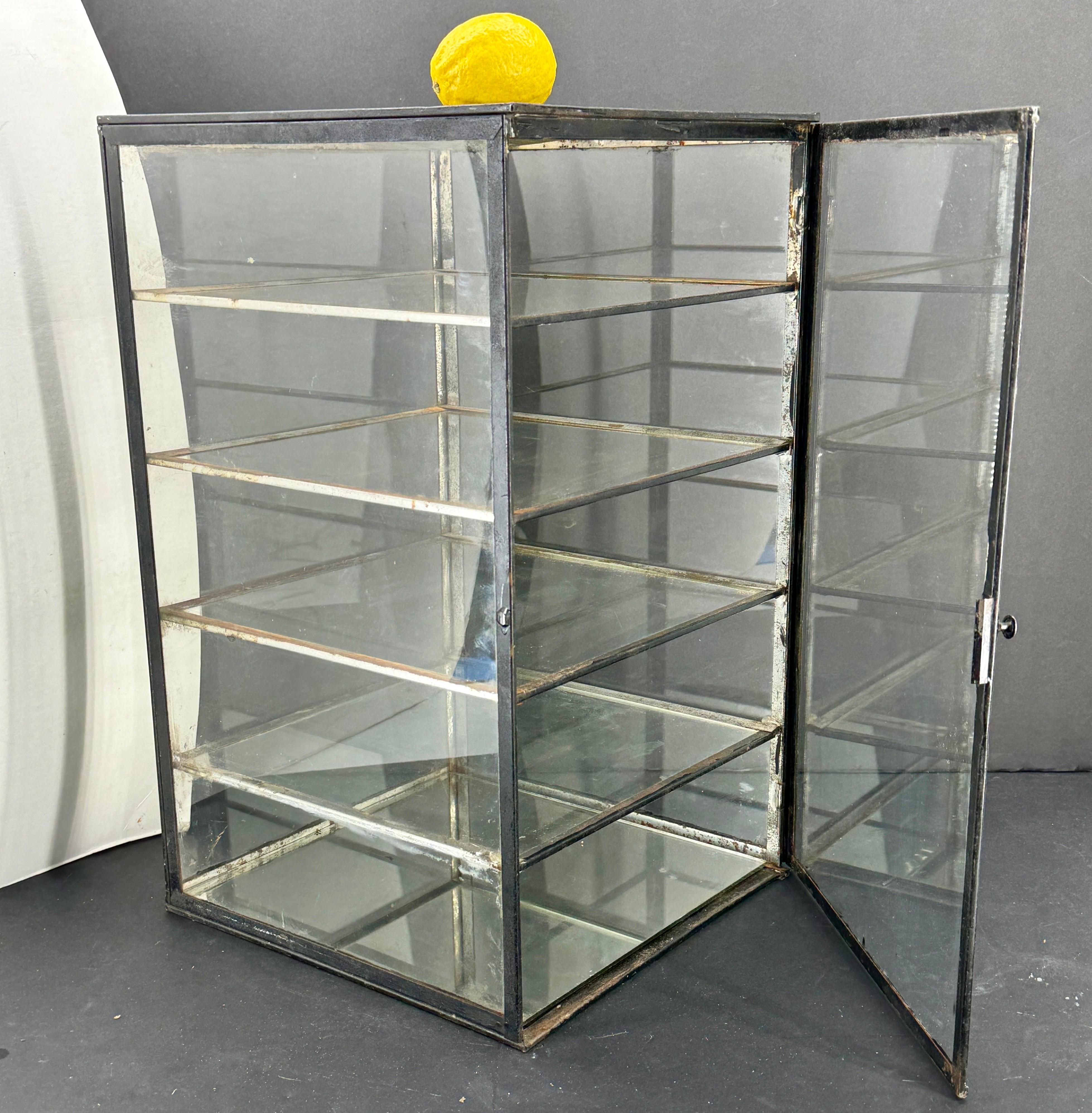 Kleine industrielle schwarz lackiert Tabelle Glas Vitrine Vitrine (Handbemalt)