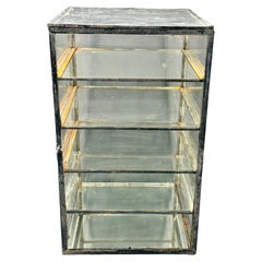 Used Small Industrial Black Painted Table Glass Vitrine Display Case