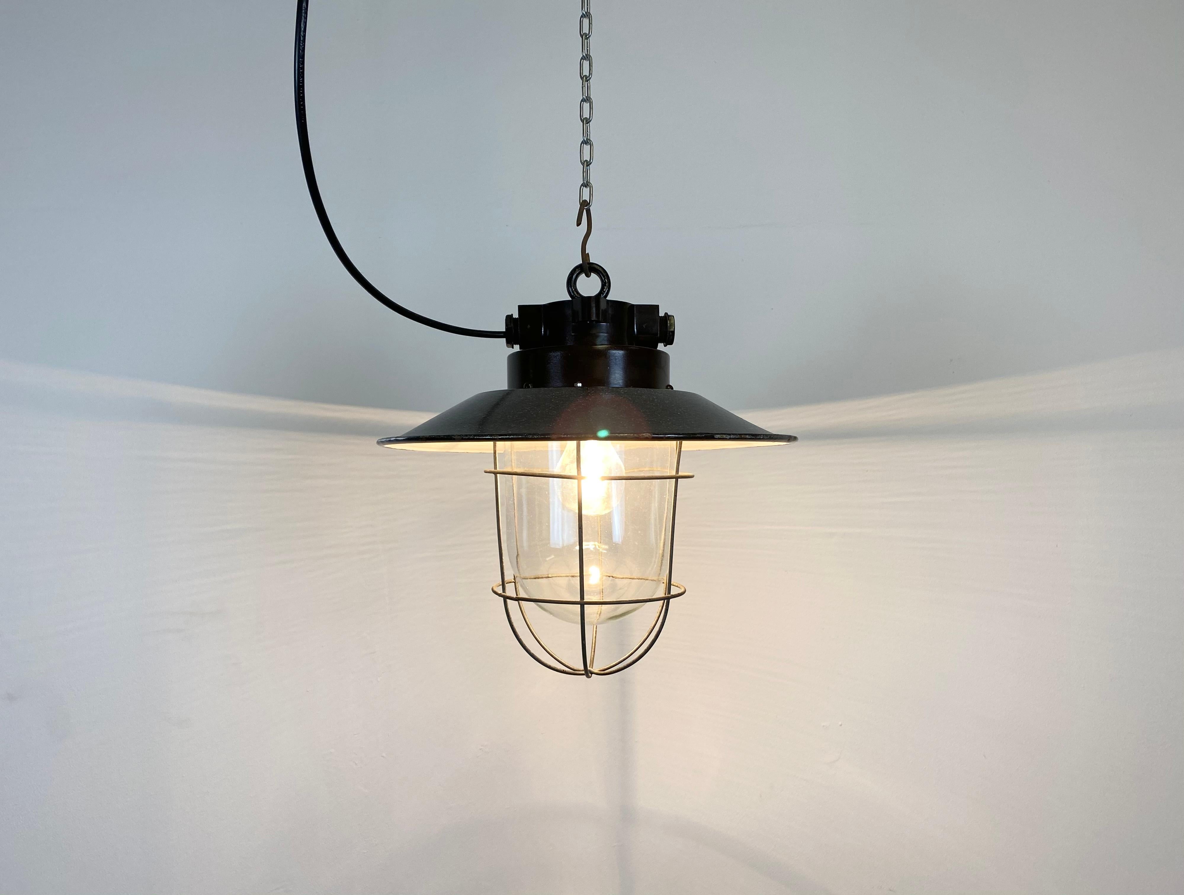 Small Industrial Factory Hanging Lamp, 1960s In Fair Condition In Kojetice, CZ